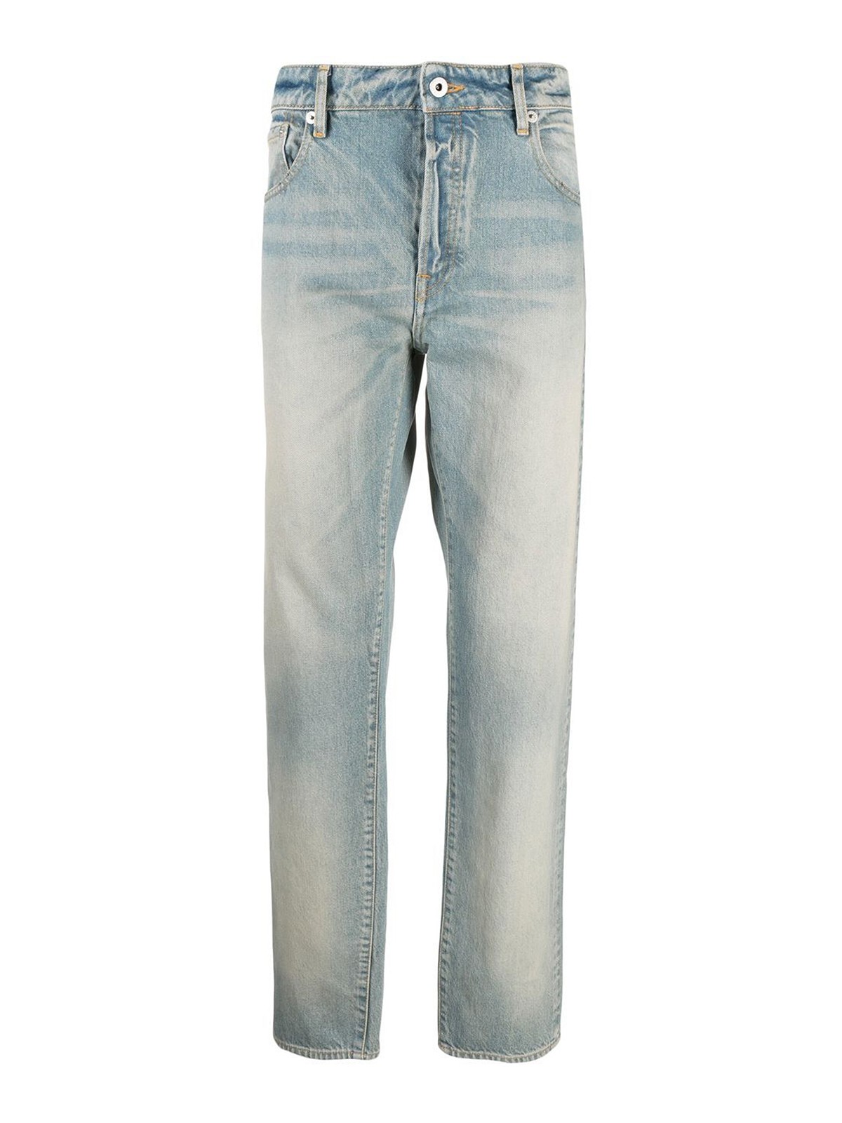 Kenzo Logo-patch Straight-leg Trousers In Light Wash