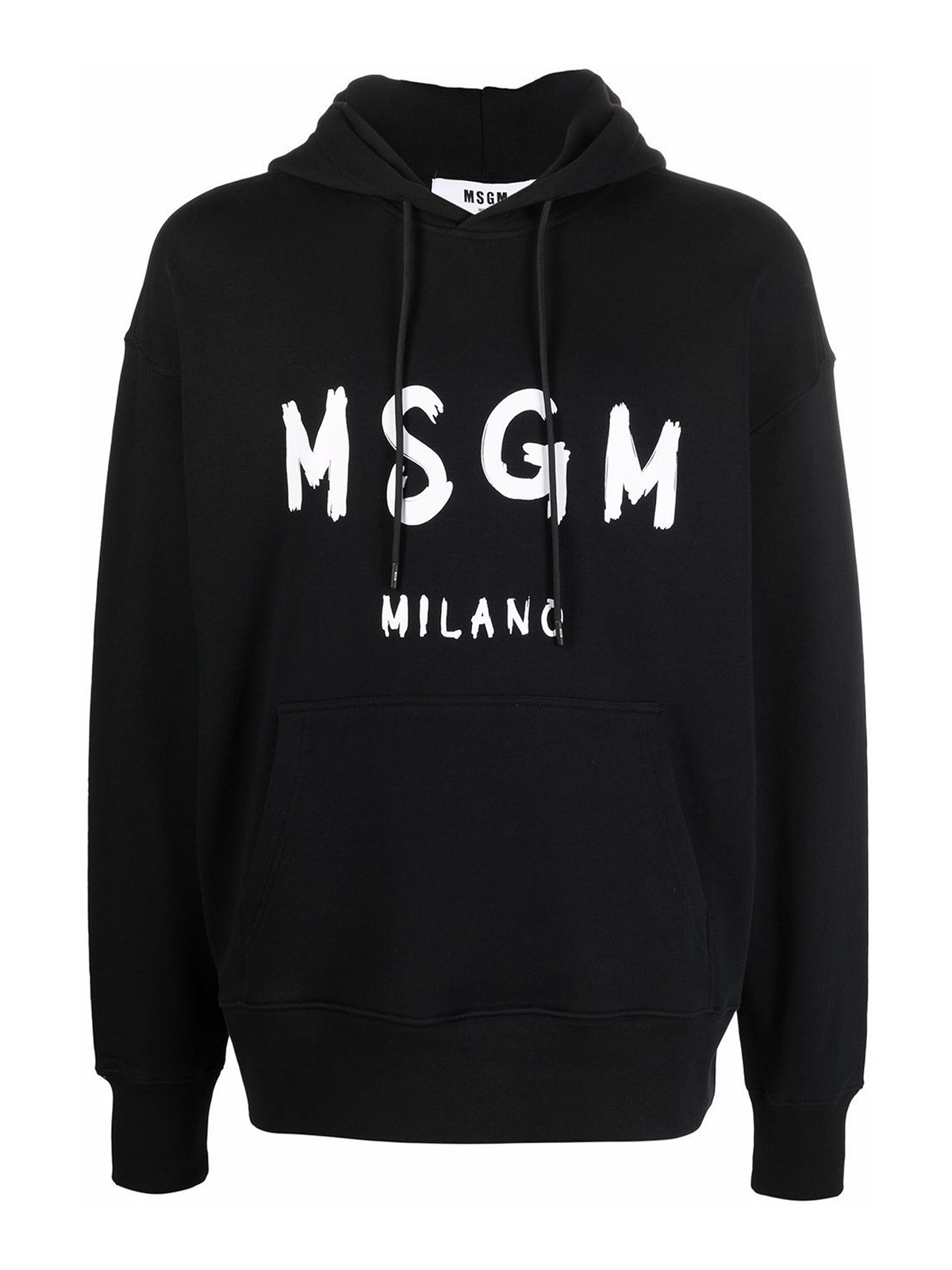 Shop Msgm Black Cotton Logo Print Hoodie