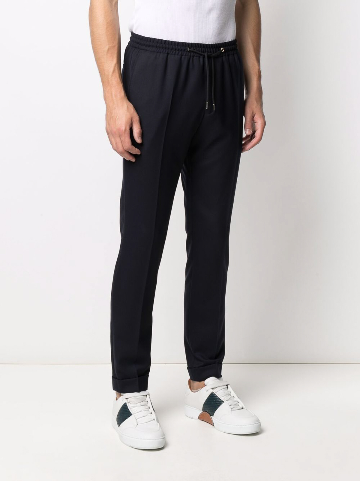 Shop Paul Smith Wool Drawstring Tapered Leg Trousers In Blue