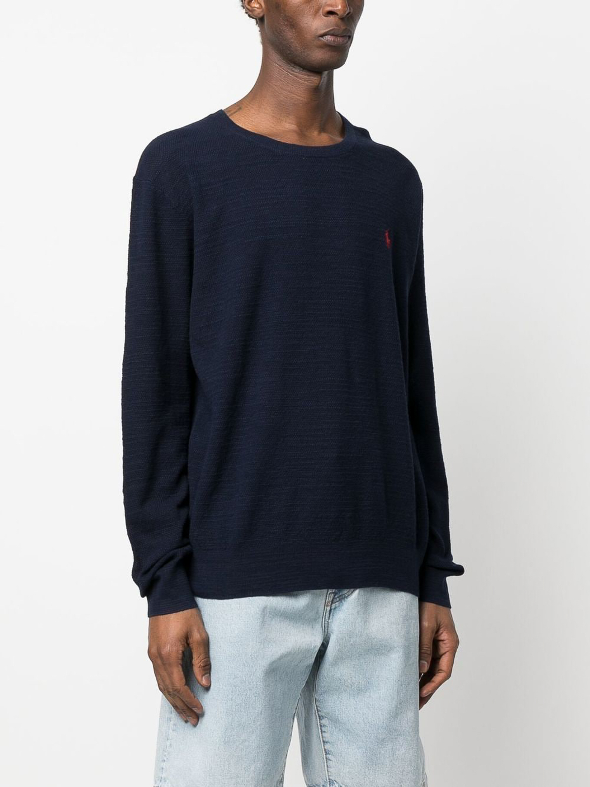Shop Polo Ralph Lauren Embroidered Logo Knit Jumper In Blue
