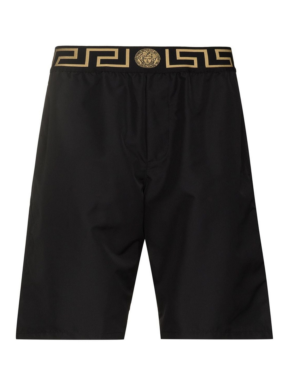 Shop Versace Black Greca Key Swim Shorts
