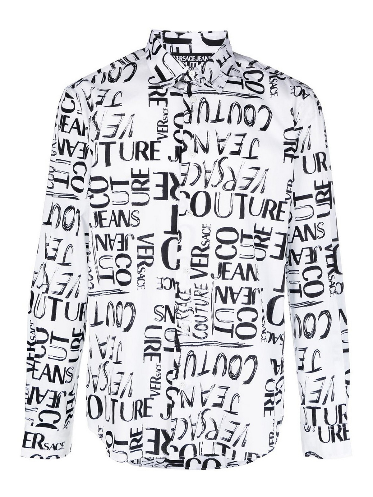 Versace Jeans Couture Flocked-logo Long-sleeve Shirt In White