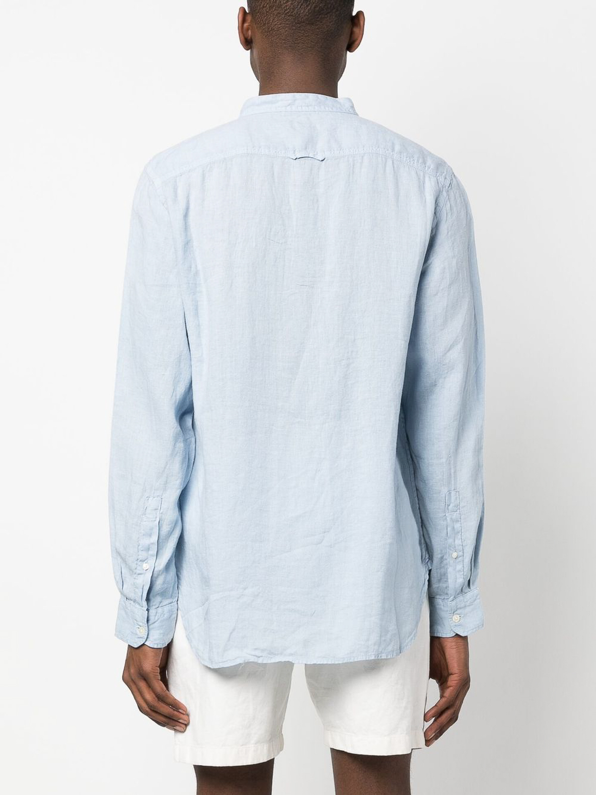 Shop Woolrich Long-sleeve Linen Shirt In Blue