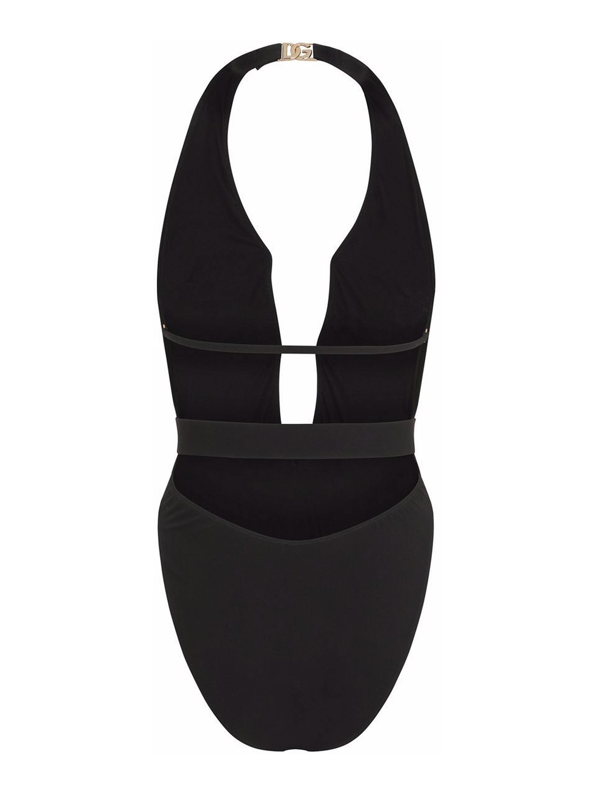 Shop Dolce & Gabbana Black Belted Plunge-neck Swimsuit