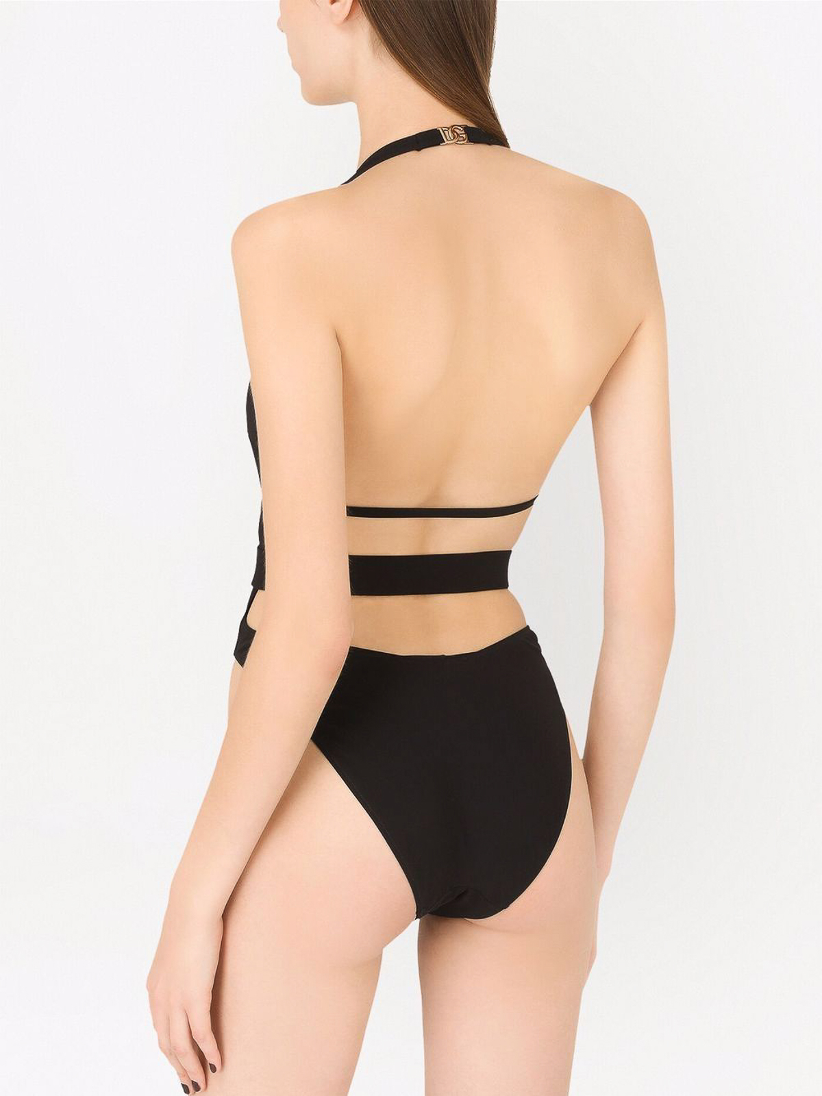 Shop Dolce & Gabbana Black Belted Plunge-neck Swimsuit