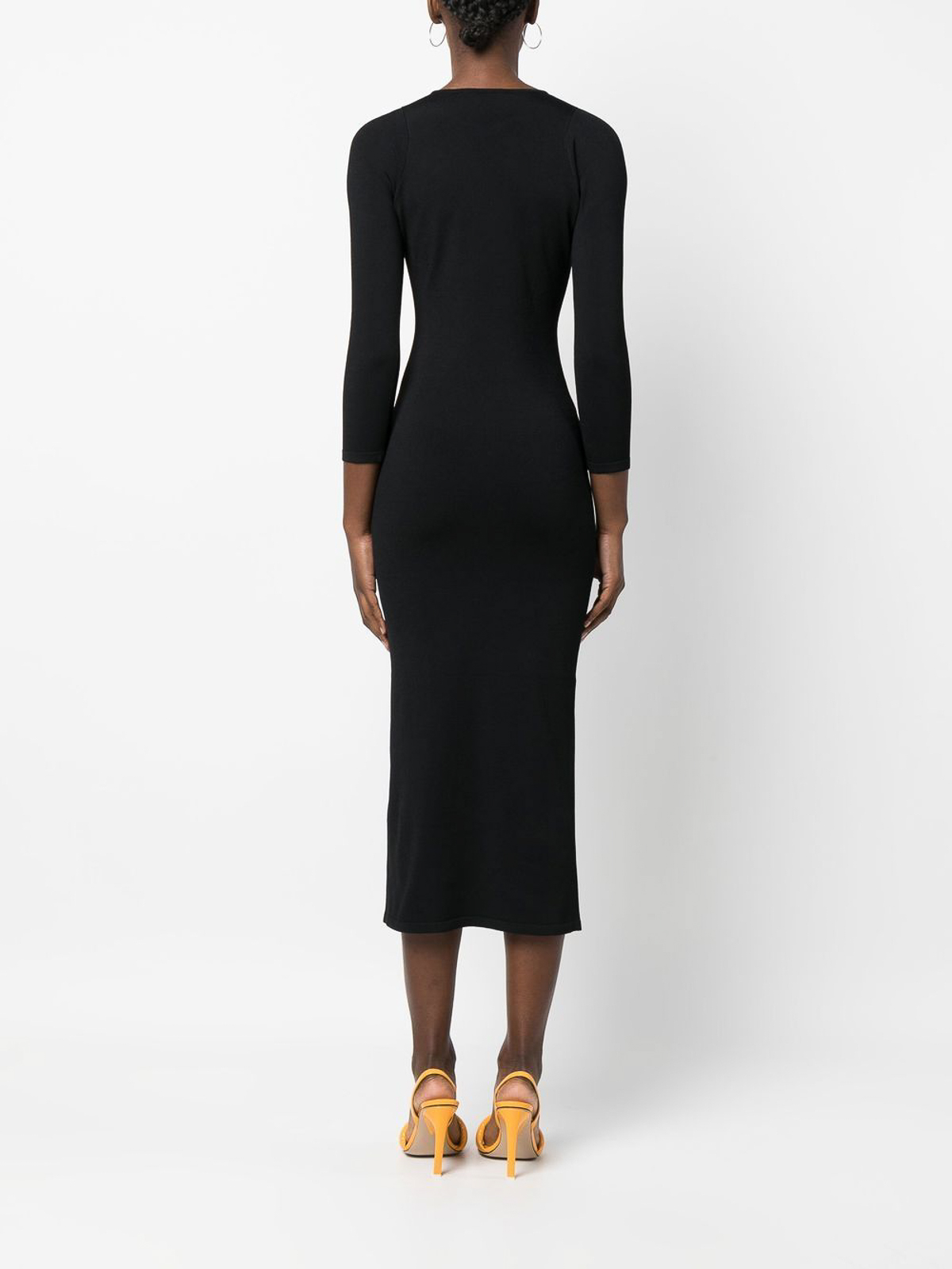 dress shirt neck fit OFF-SHOULDER LONG-SLEEVE POLY CREPE MIDI DRESS | CULT MIA