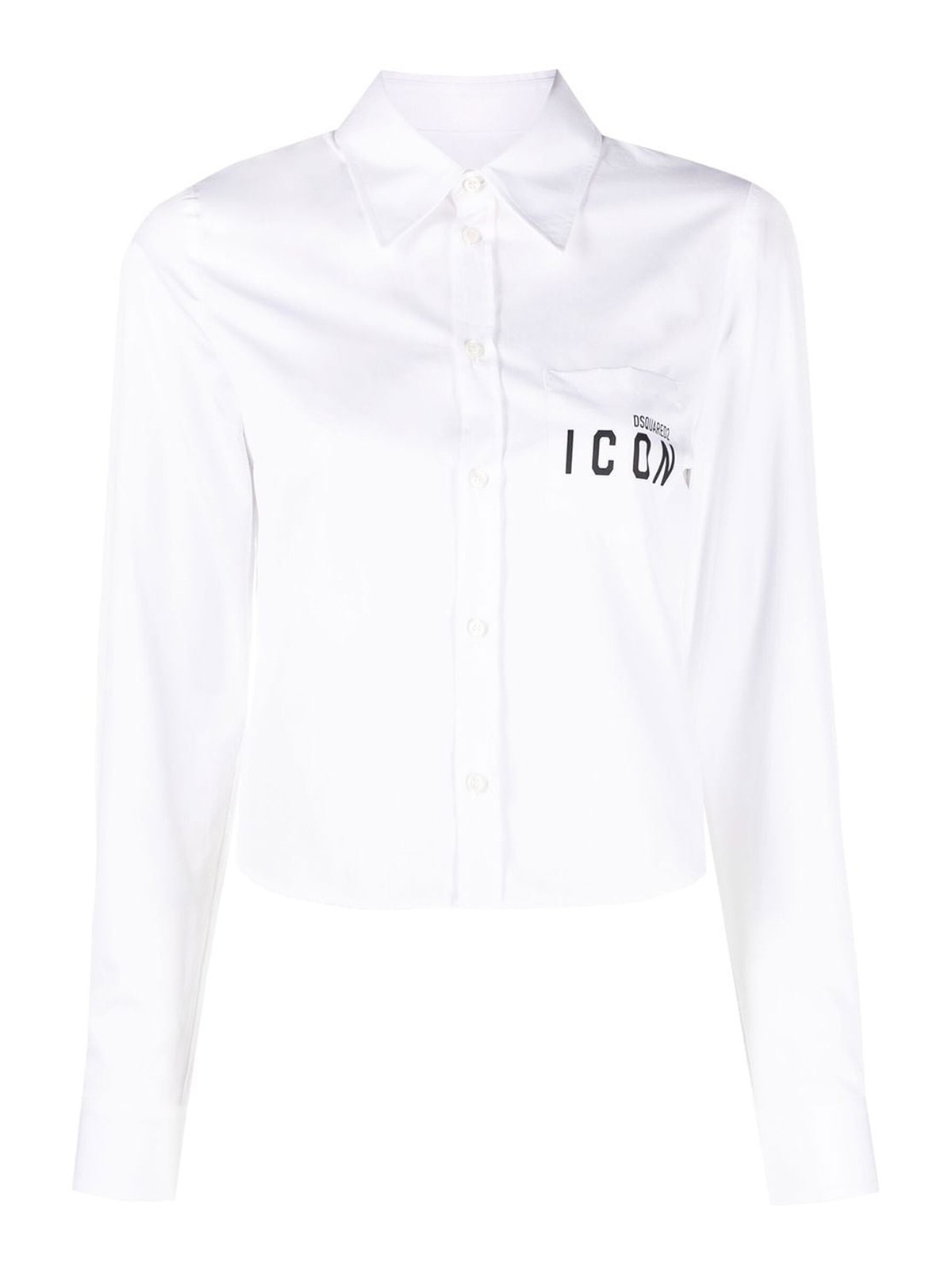 Dsquared2 Icon Print Cropped Cotton Shirt In White
