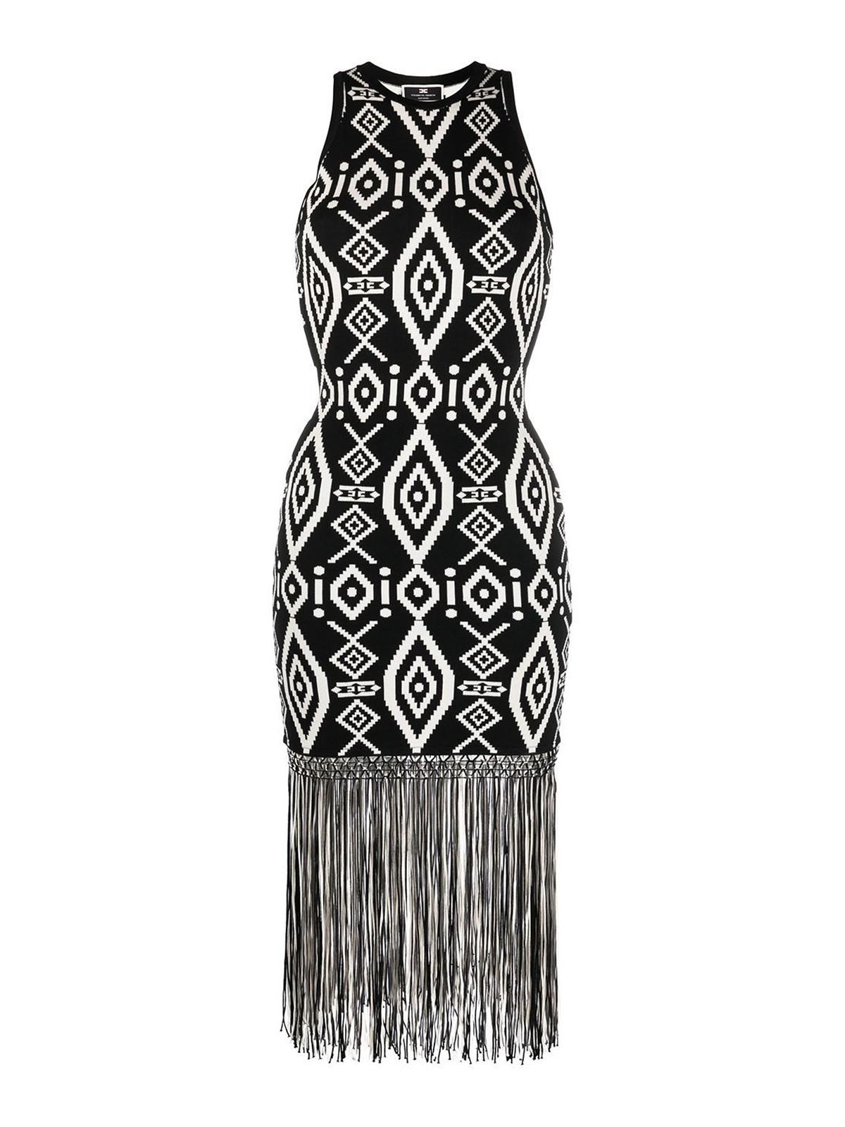 Elisabetta Franchi Monogram-print Asymmetric Dress In Grey