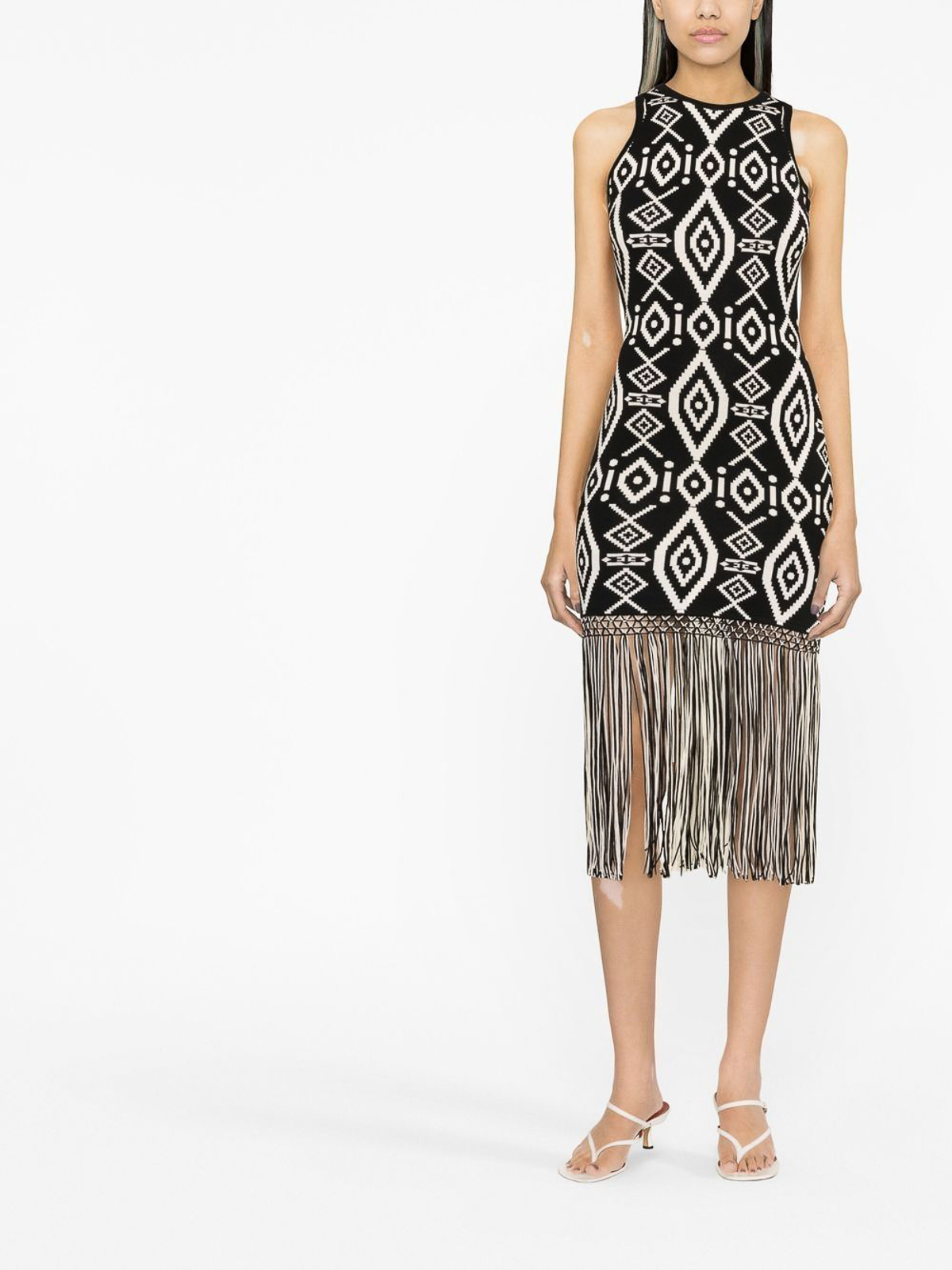 Elisabetta Franchi Rhombus-print fringed dress | AM93T32E2685