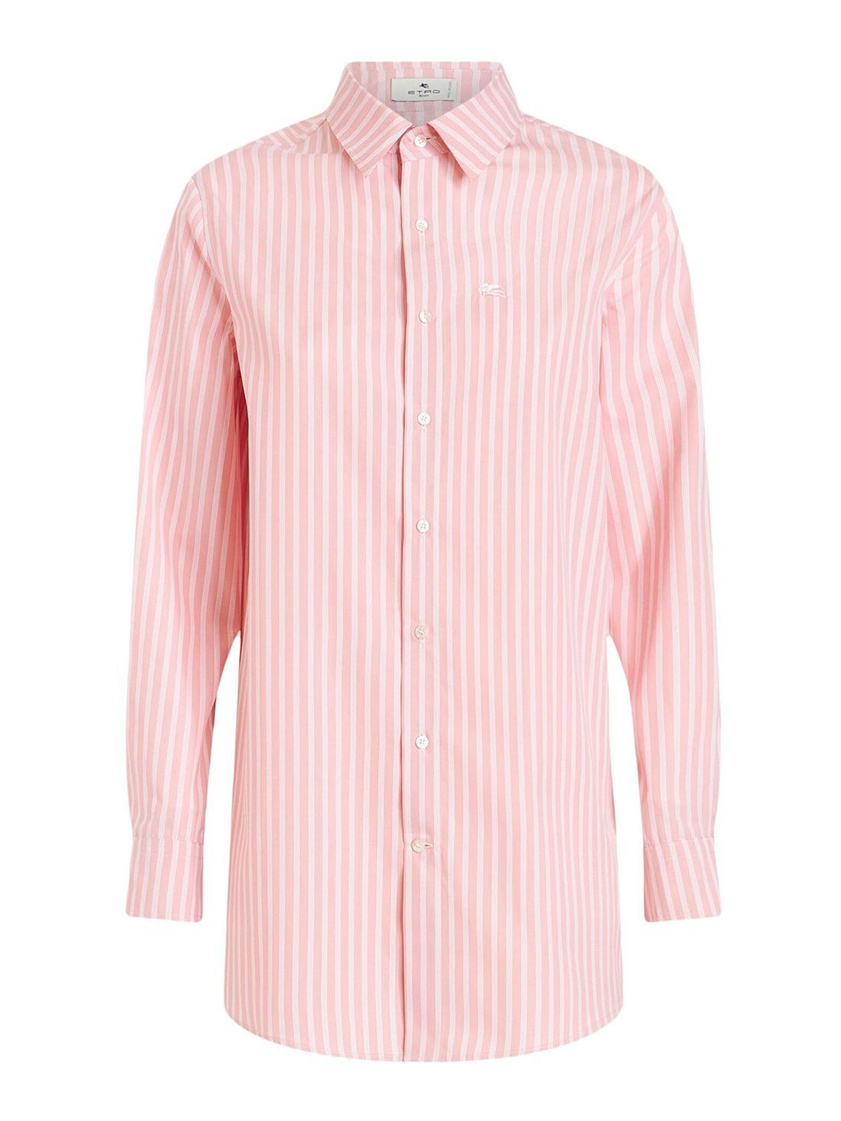 Shop Etro Embroidered-logo Striped Shirt In Pink