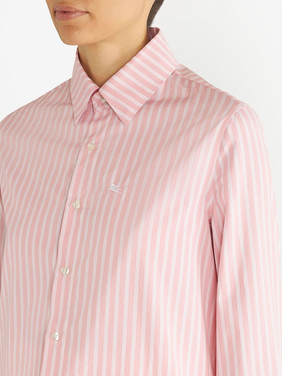 Shop Etro Embroidered-logo Striped Shirt In Pink