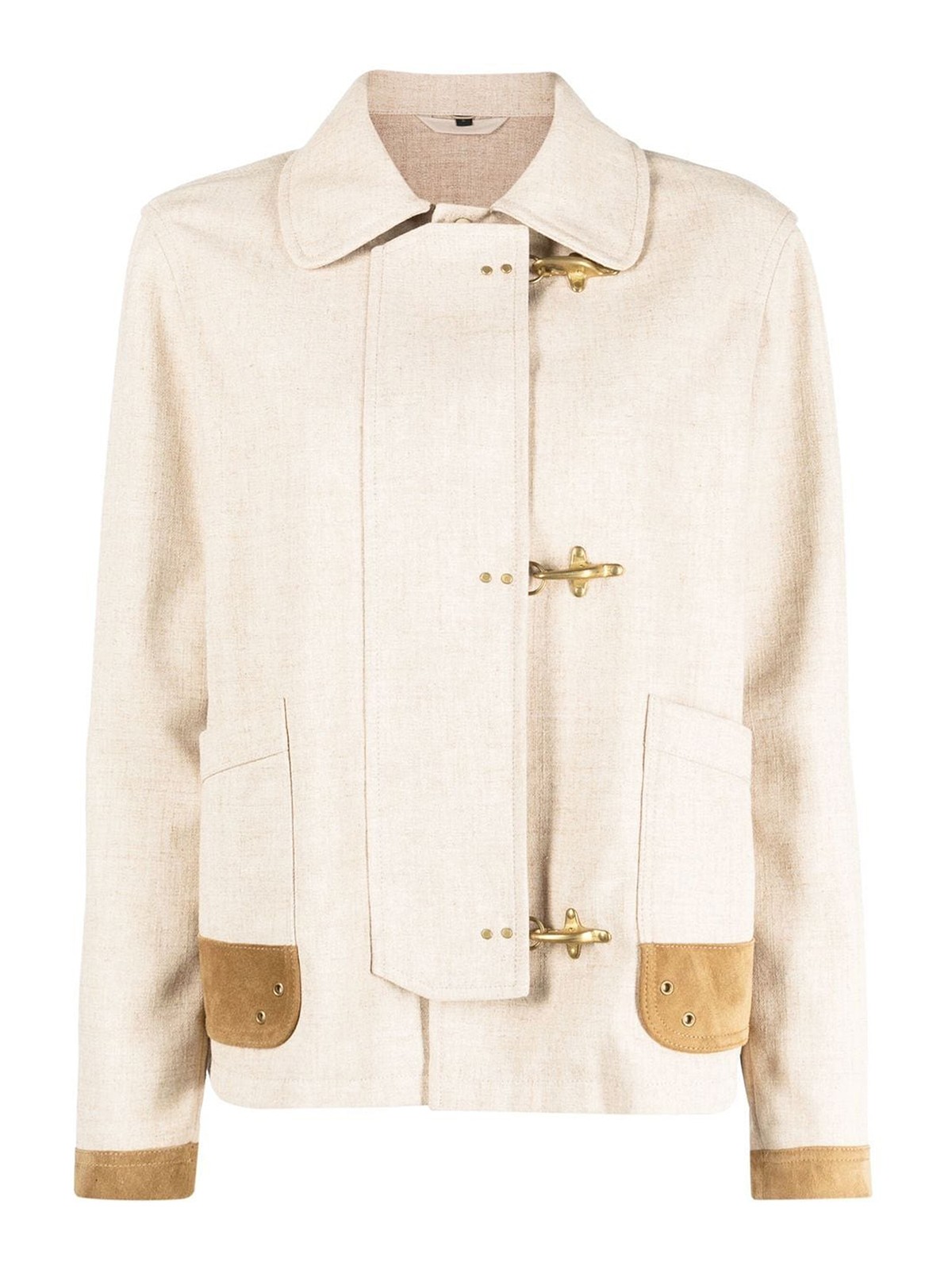Fay Contrasting-trim Fitted Jacket In Beige