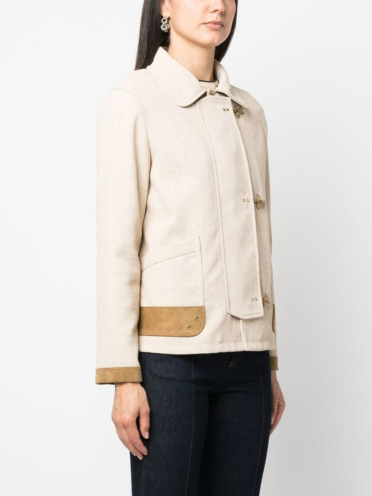 Shop Fay Contrasting-trim Fitted Jacket In Beige