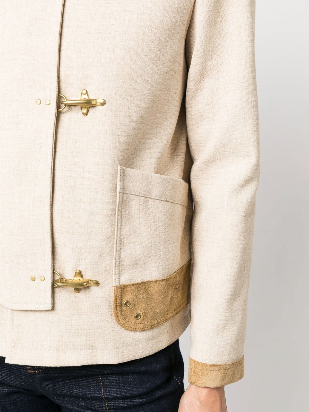 Shop Fay Contrasting-trim Fitted Jacket In Beige