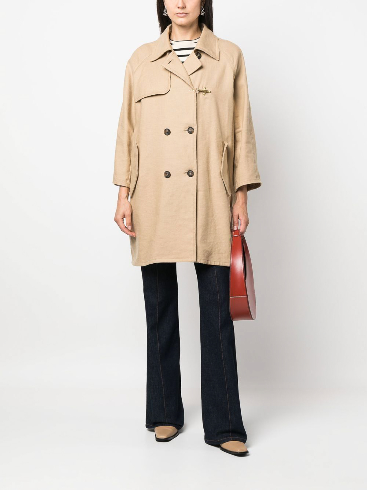 Shop Fay Double-breasted Boxy Coat In Beis