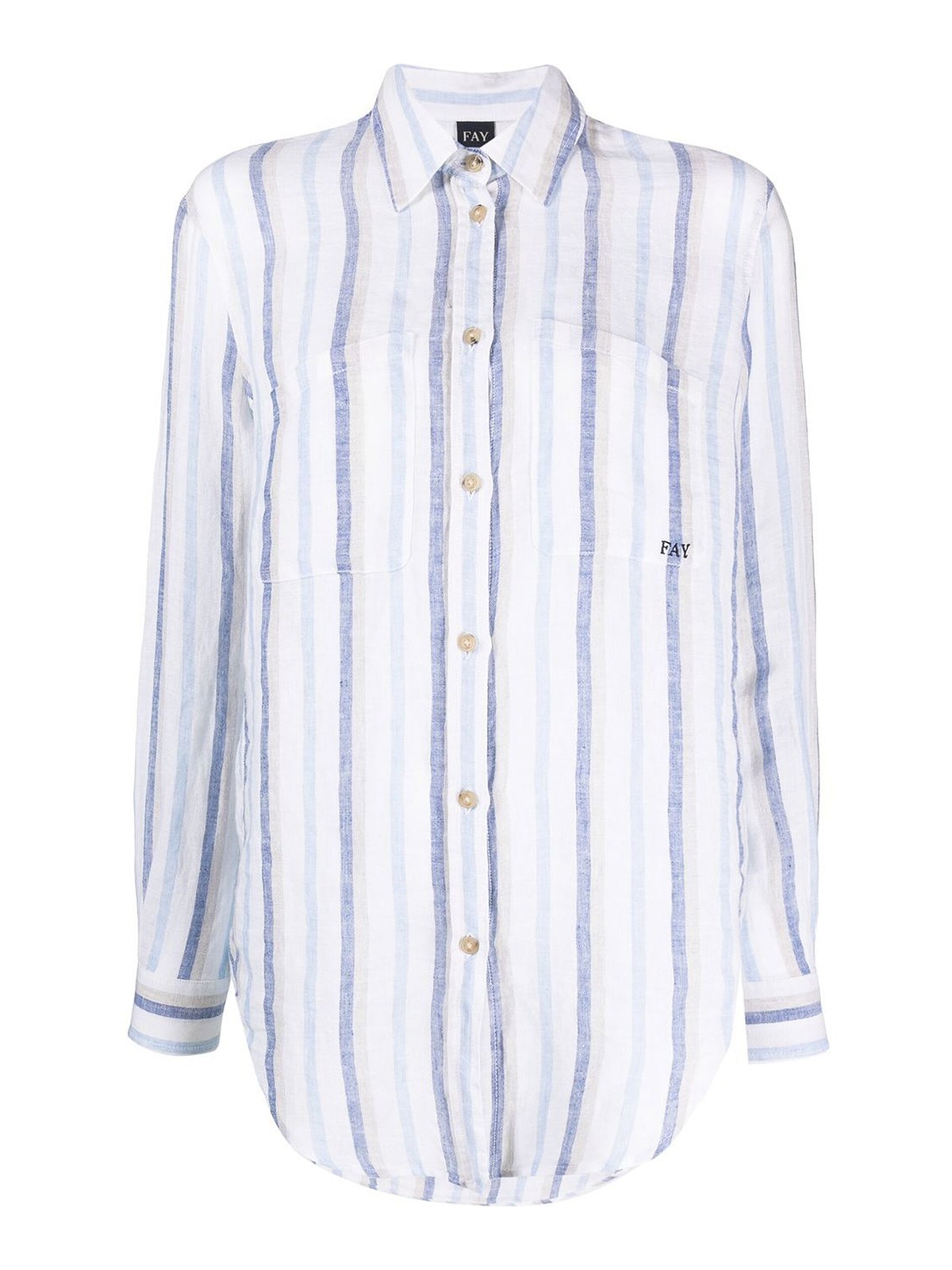 Fay Vertical-stripe Print Linen Shirt In Blanco