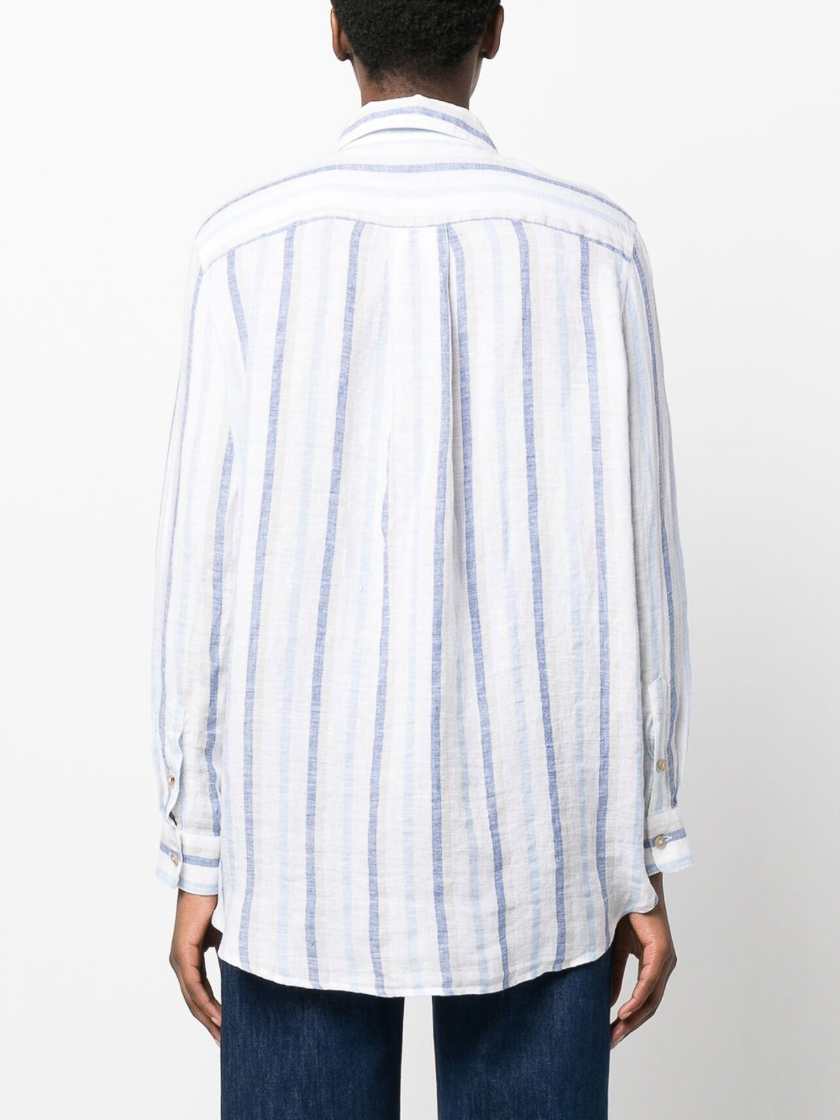 Shop Fay Vertical-stripe Print Linen Shirt In Blanco