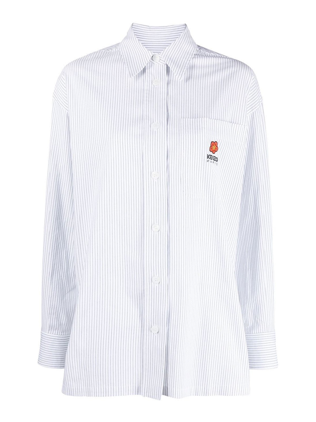 Kenzo Embroidered-logo Pinstripe Shirt In Blue