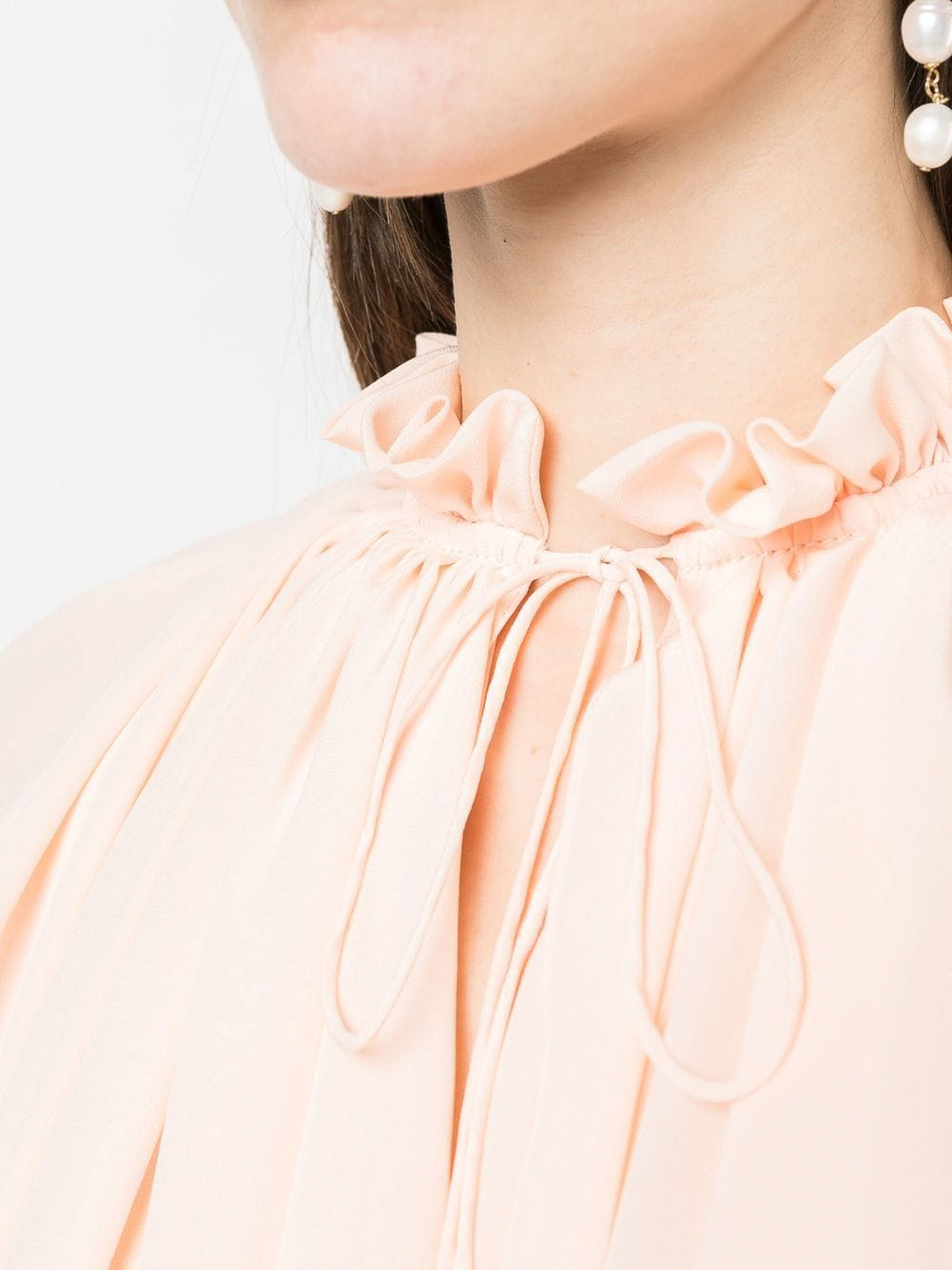 Shop Lanvin Pleated-neckline Blouse In Beige