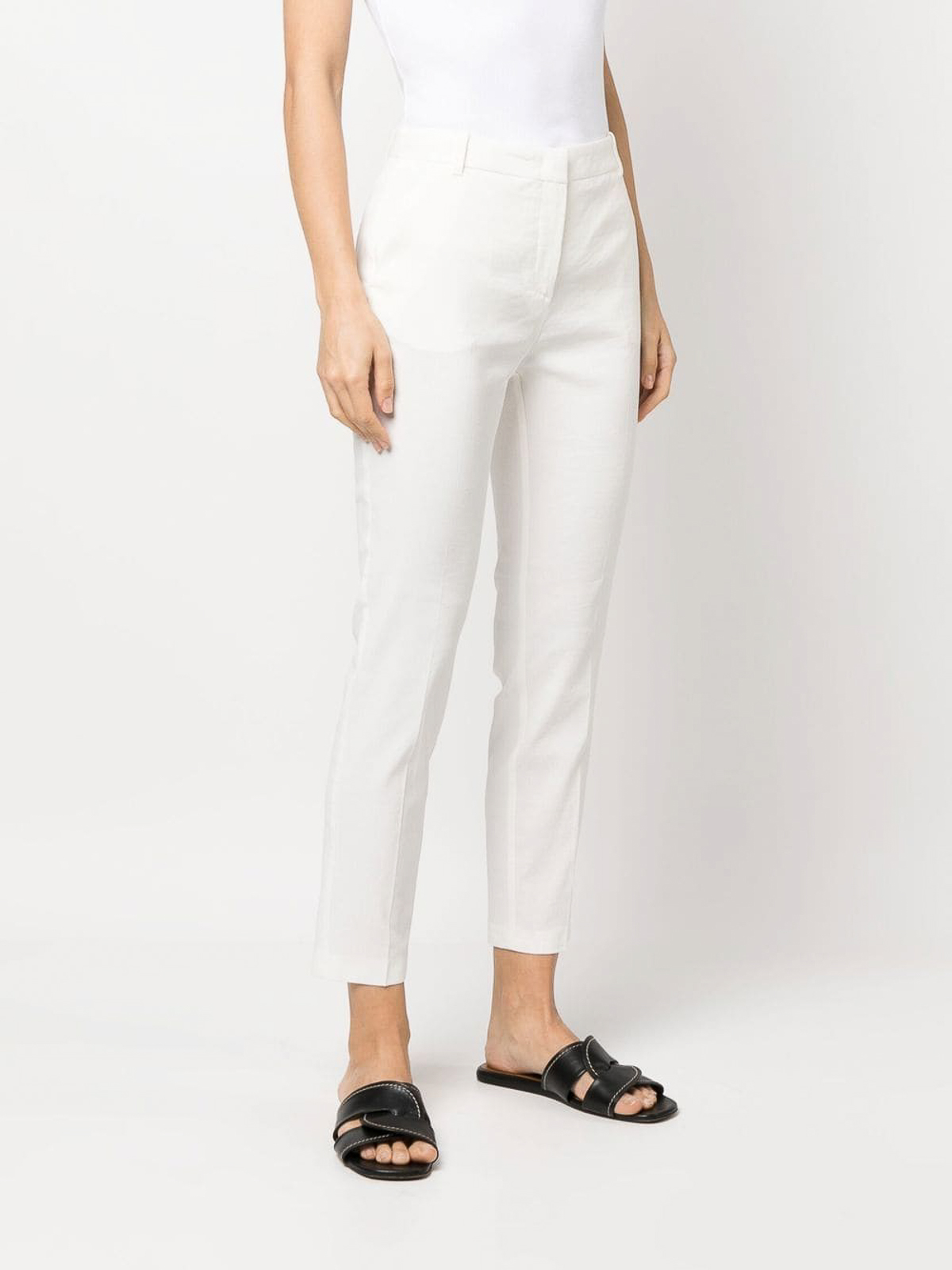 Shop Pinko Bello Tailored Linen Trousers In White