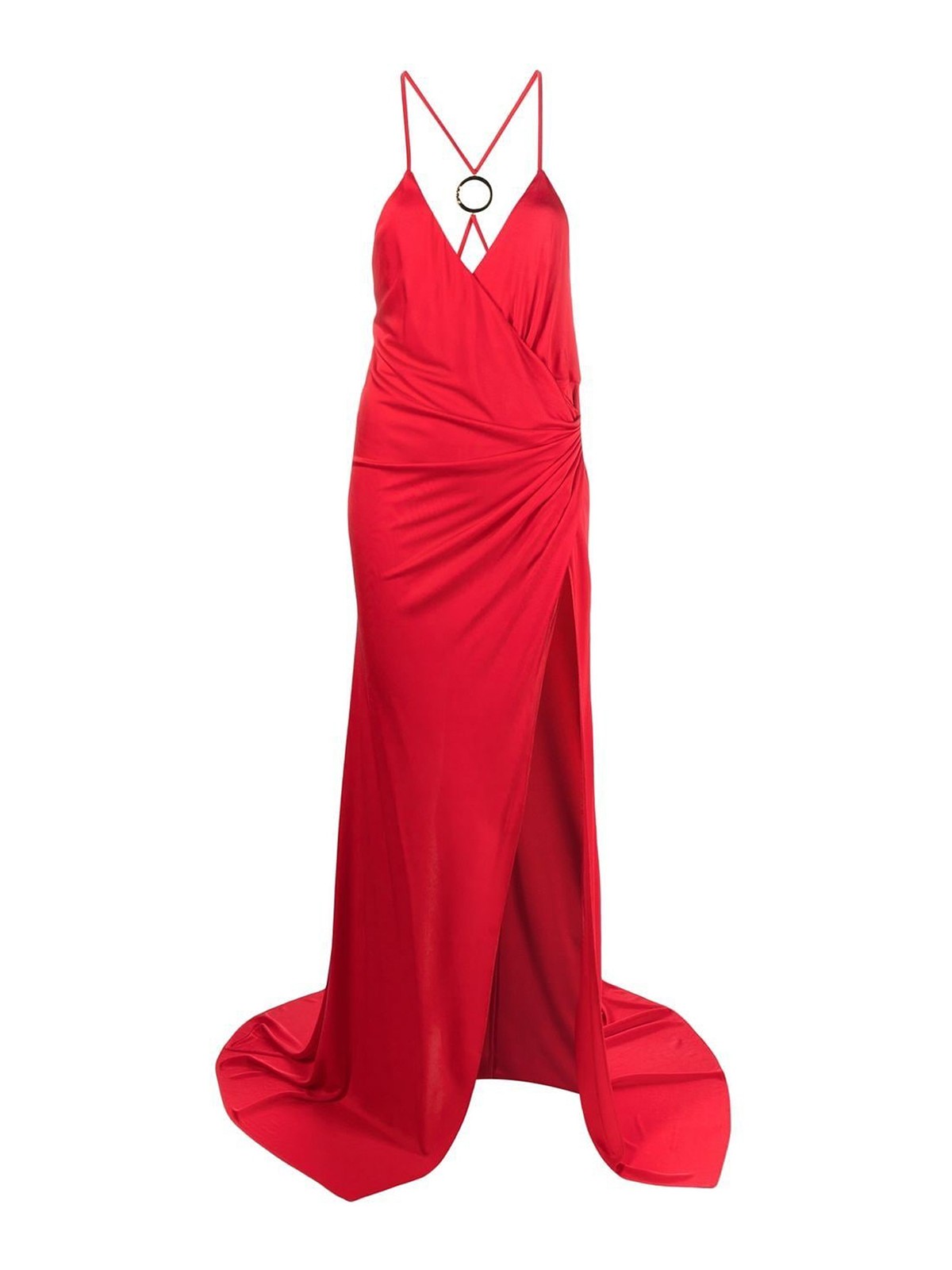 Pinko Side-slit Ruched Sleeveless Gown In Red