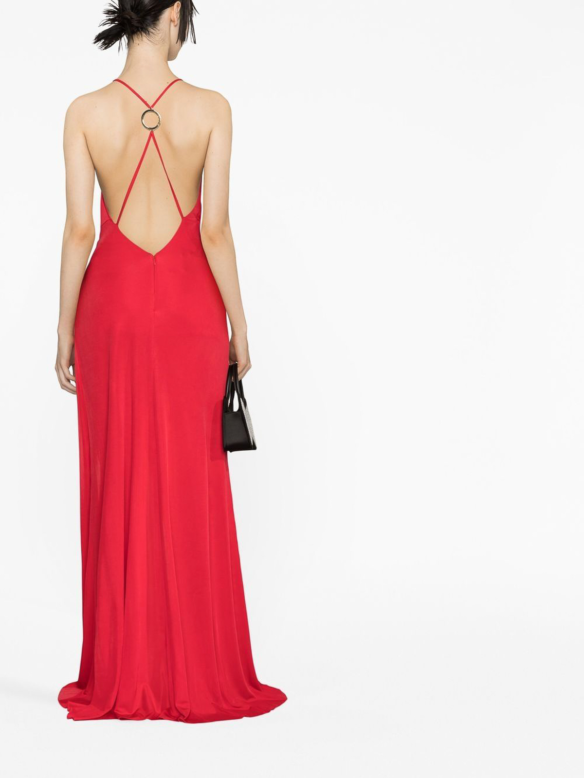 Shop Pinko Vivara Side-slit Ruched Sleeveless Gown In Red