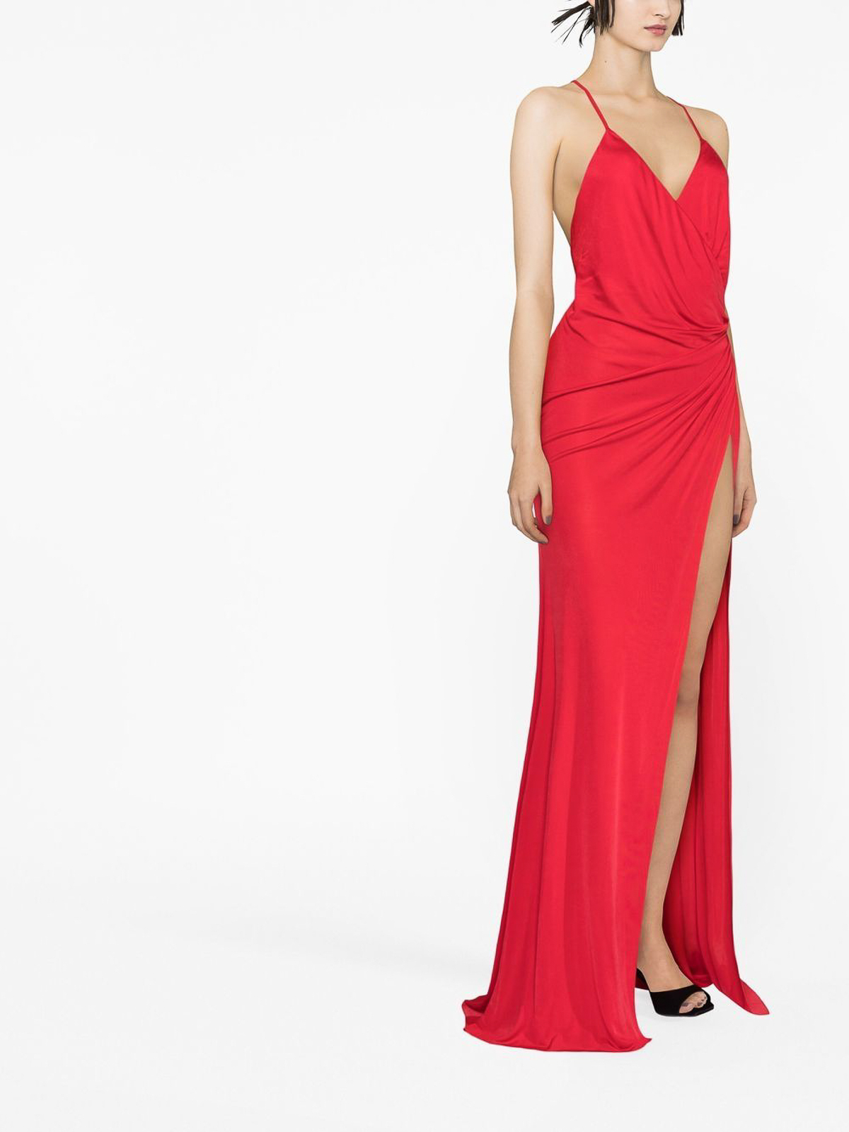 Shop Pinko Vivara Side-slit Ruched Sleeveless Gown In Red