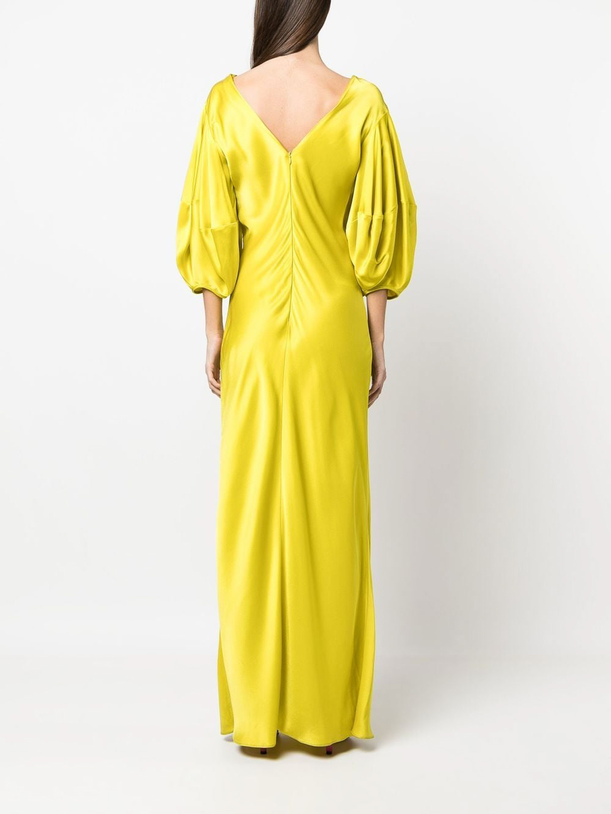 Shop Stella Mccartney Ruched-detail V-neck Gown In Yellow