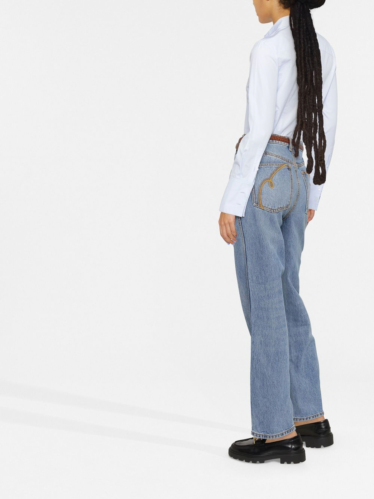 Shop Tory Burch High Rise Straight Jeans In Light Wash