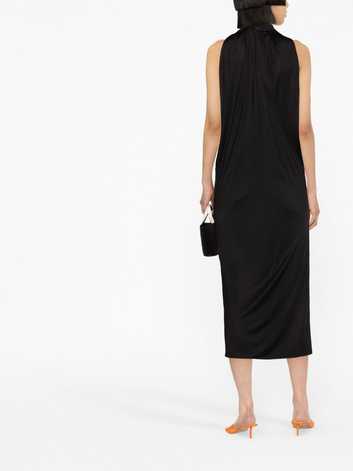 Shop Versace Slashed Halterneck Midi Dress In Black