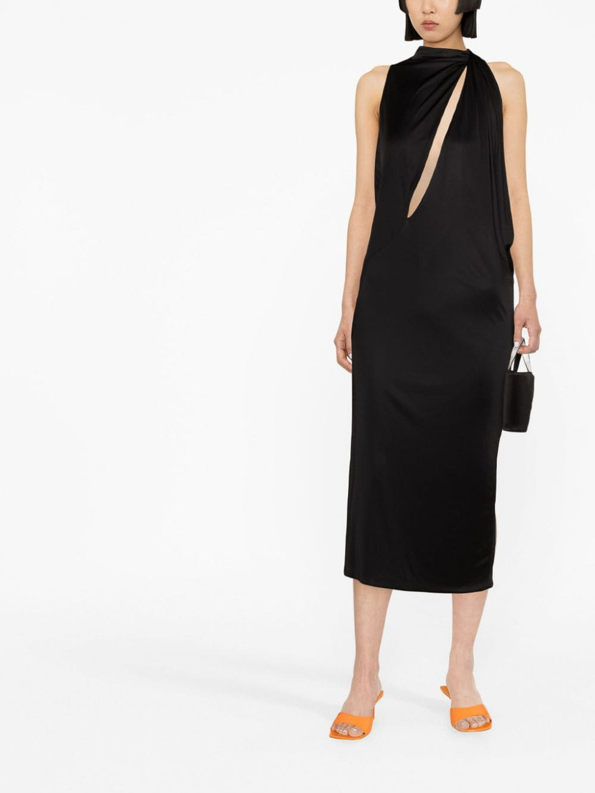 Shop Versace Slashed Halterneck Midi Dress In Black