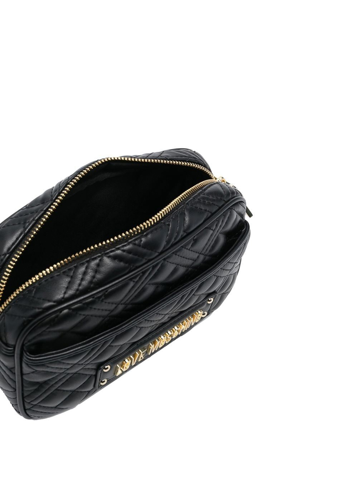 LOVE MOSCHINO ボディバッグ 黒GENUINE LEATHER Love Moschino Logo-plaque quilted crossbody bag|JC4017PP1GLA0000