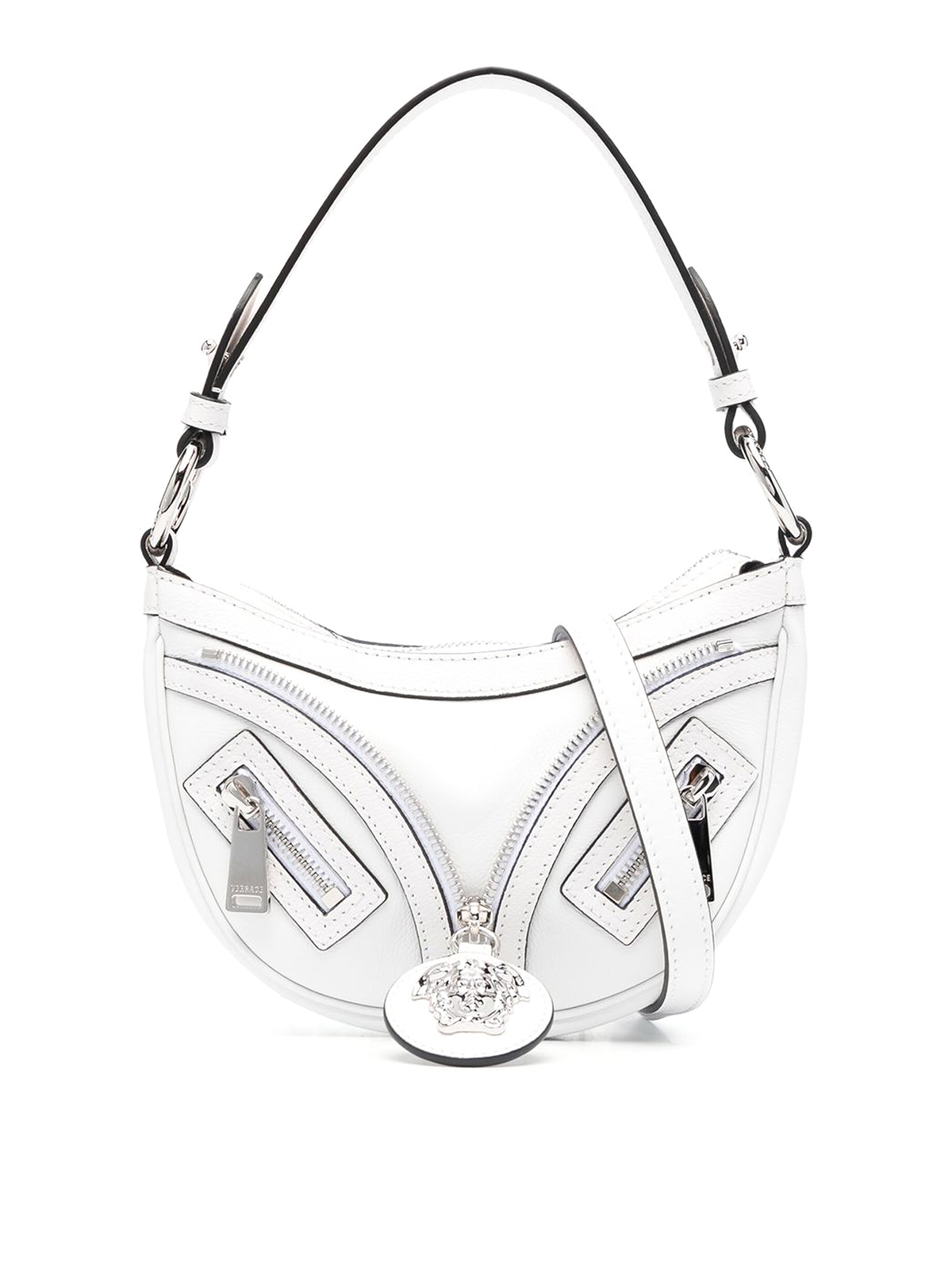 Versace Zip Detailed Leather Bag In White