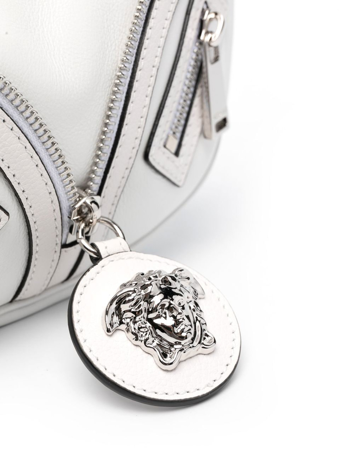 Shop Versace Zip Detailed Leather Bag In White