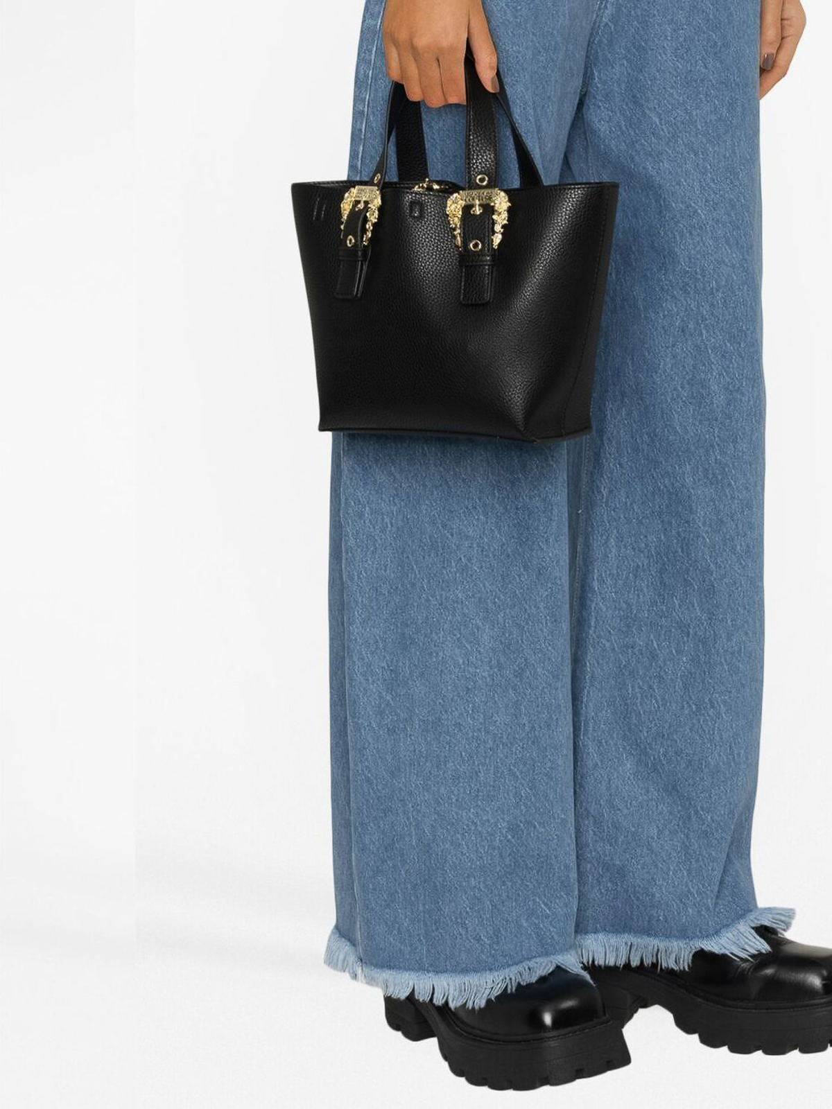 Versace Women's 100% Textured Leather Handbag V-Logo Tote Shoulder Bag 
