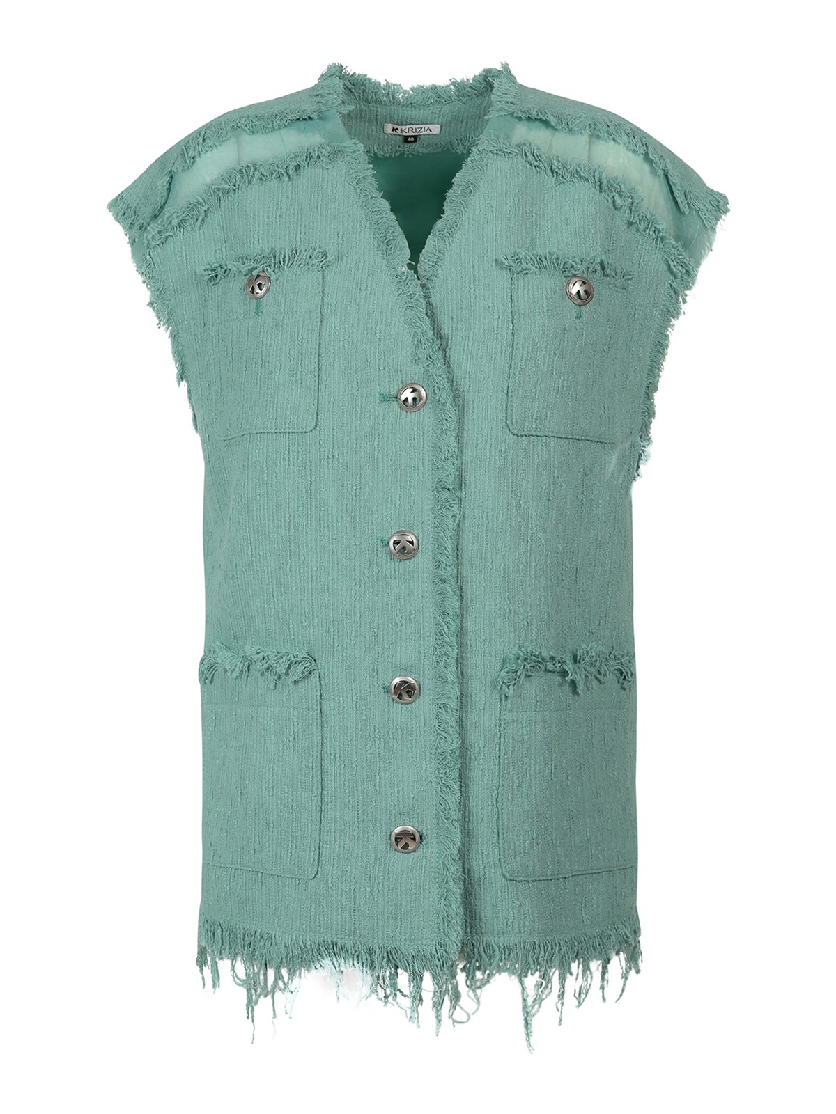 Shop K Krizia Tweed Vest With Frayed Profiles In Verde