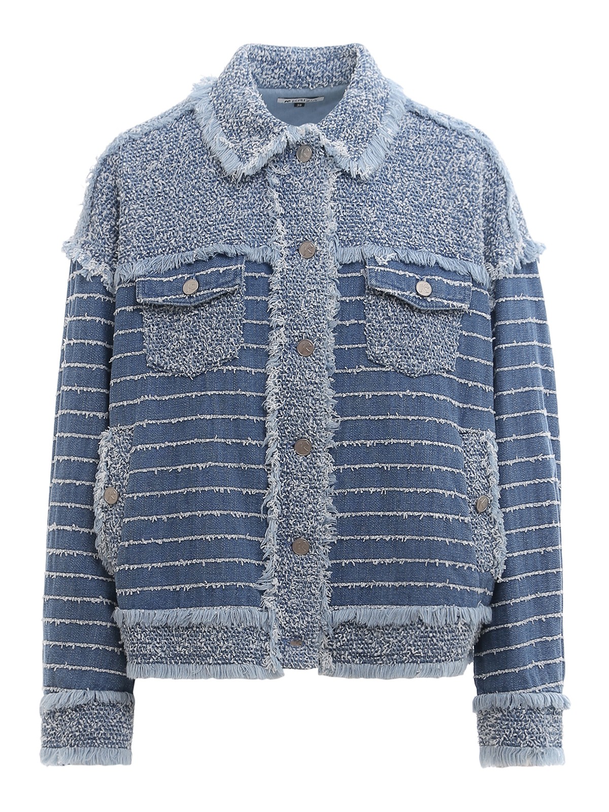 Shop K Krizia Denim Jacket With Tweed Profiles In Azul