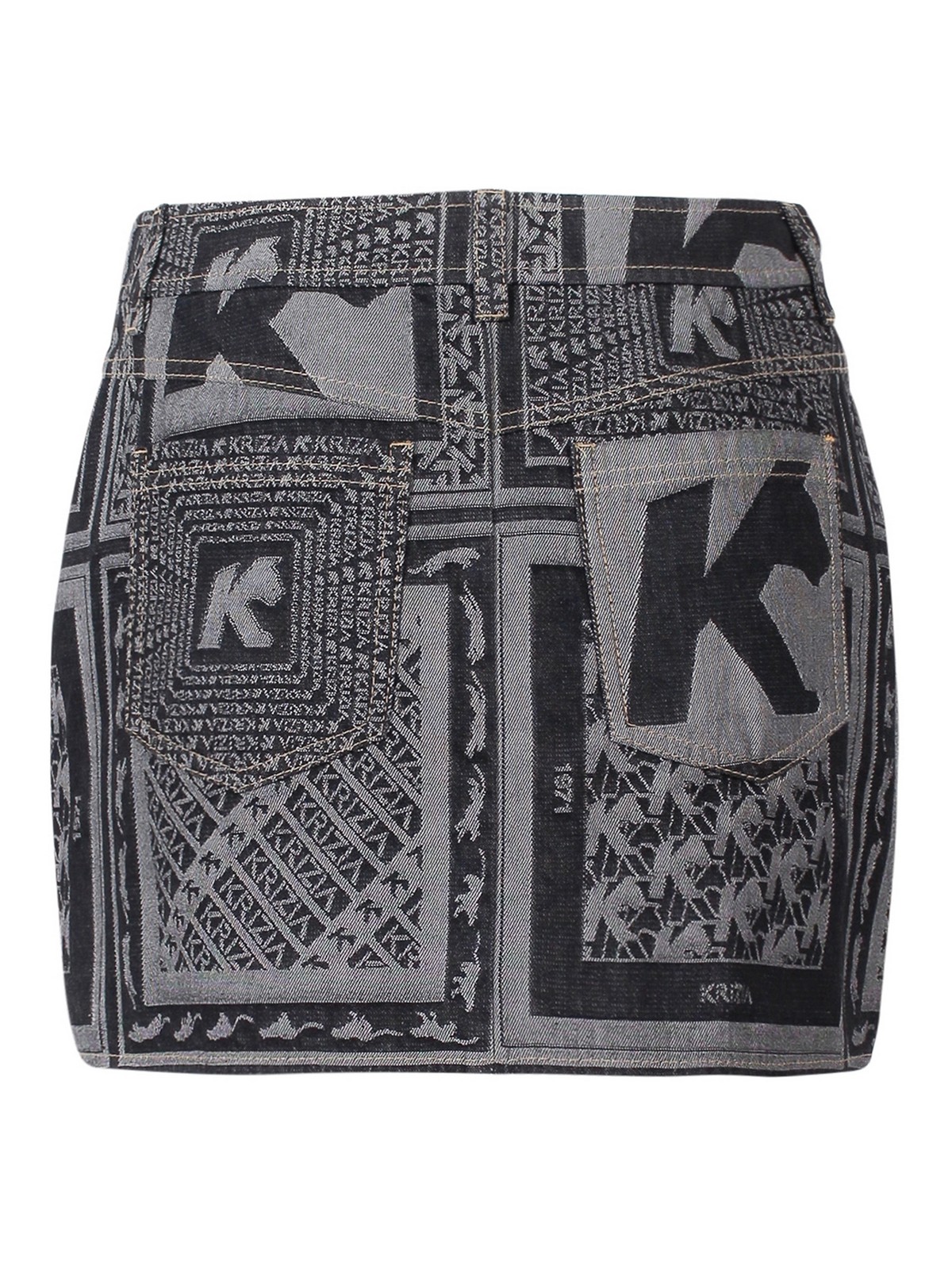 Shop K Krizia Printed Black Denim Skirt In Negro