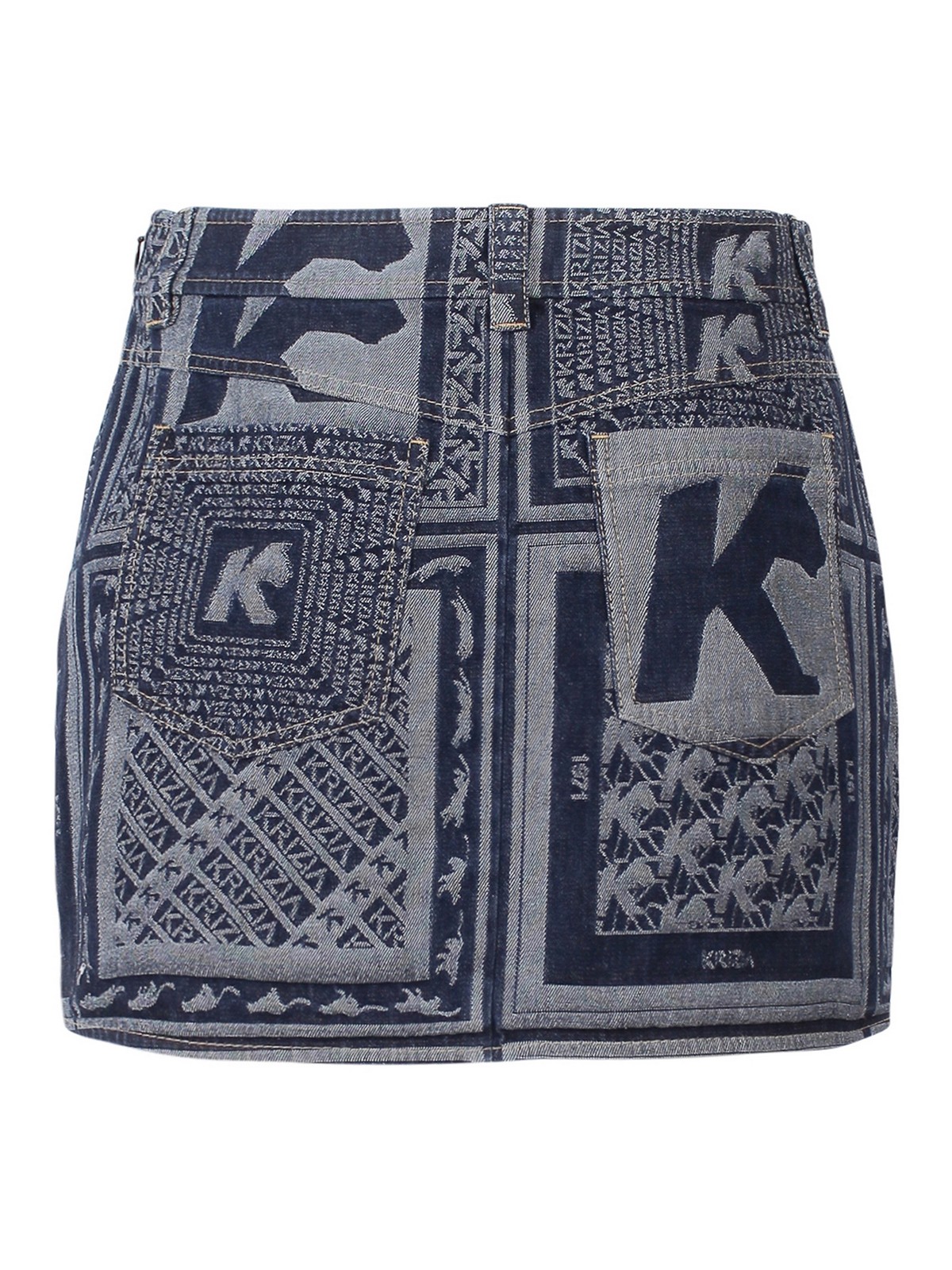 Shop K Krizia Printed Blue Denim Skirt In Azul