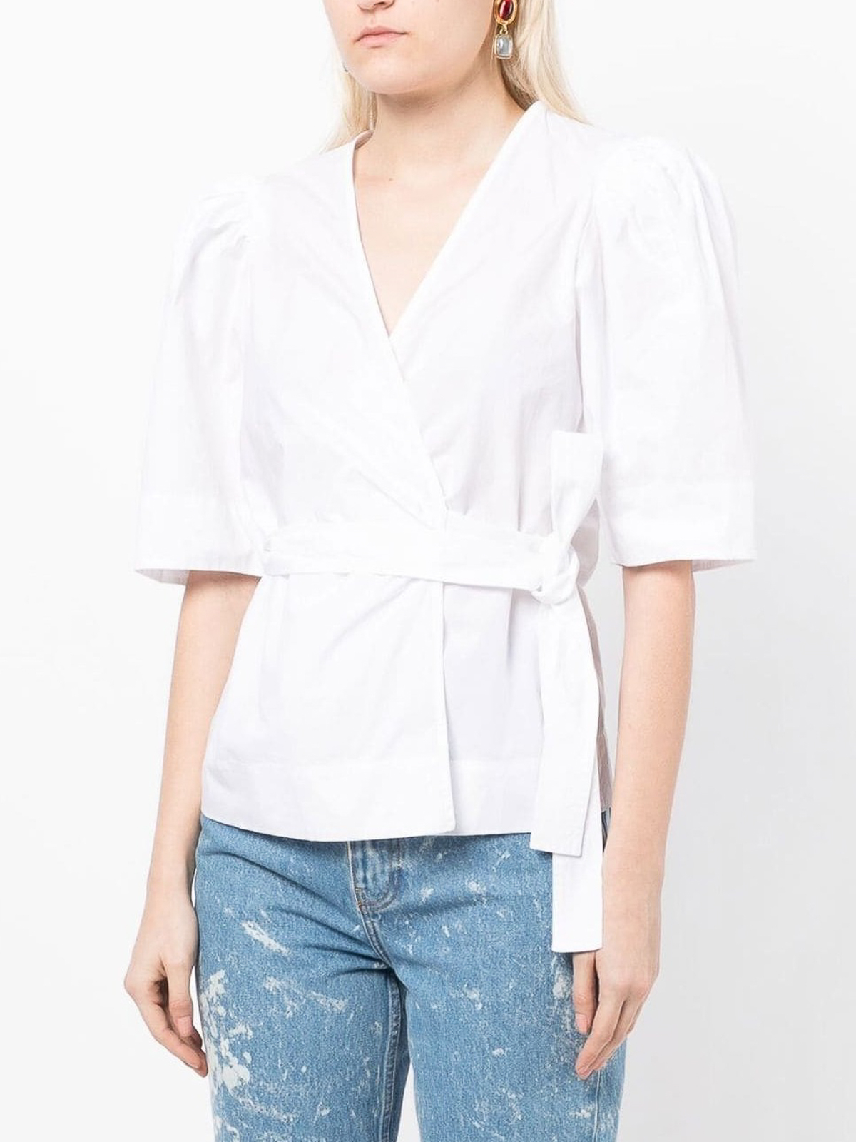 Shop Ganni Wrap-design Blouse In White