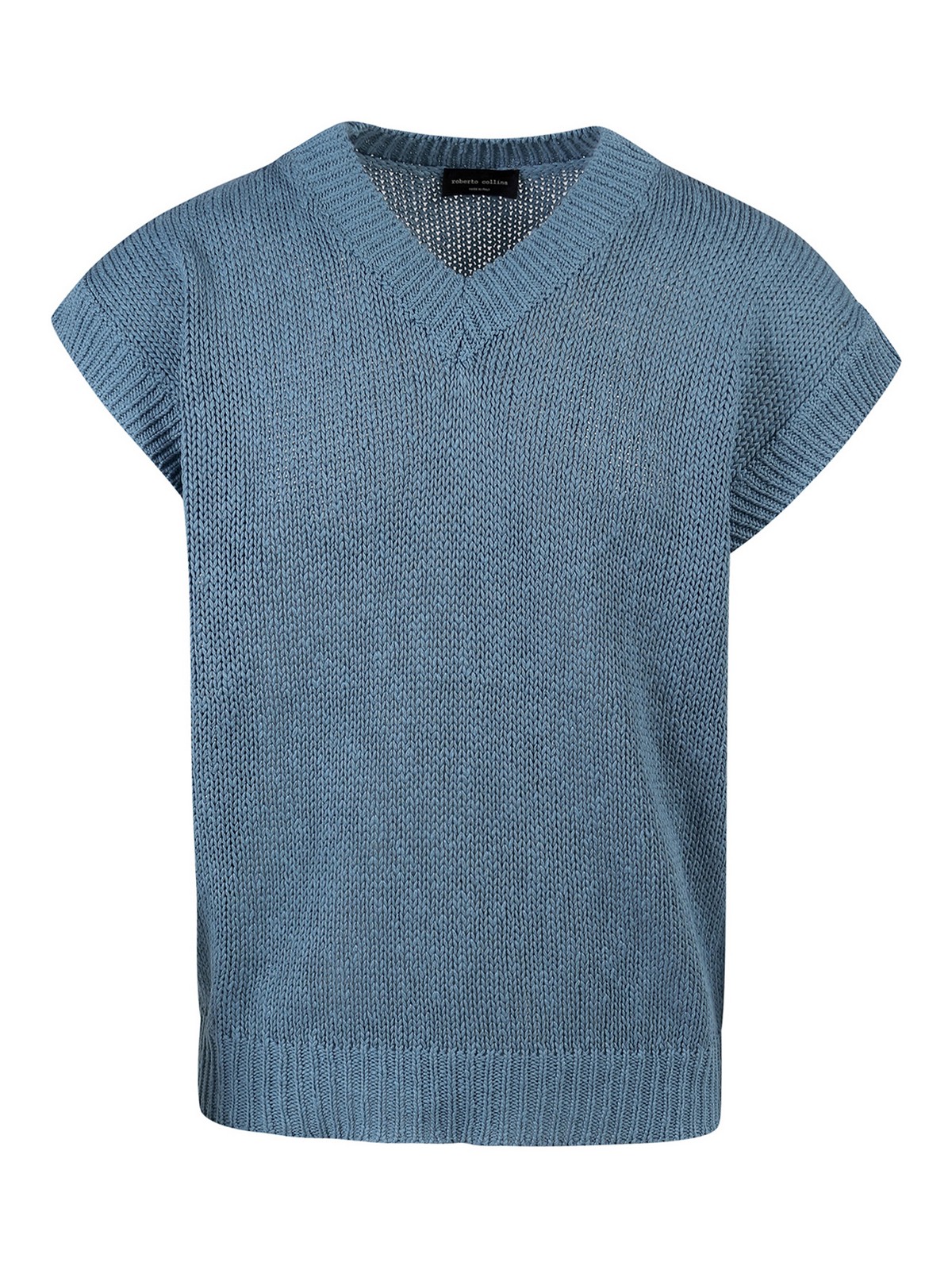 Roberto Collina Ribbed Cotton And Linen Sweater In Azul