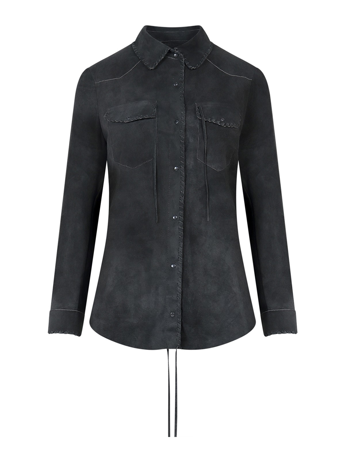 Shop Salvatore Santoro Suede Shirt With Laces Detail In Gris