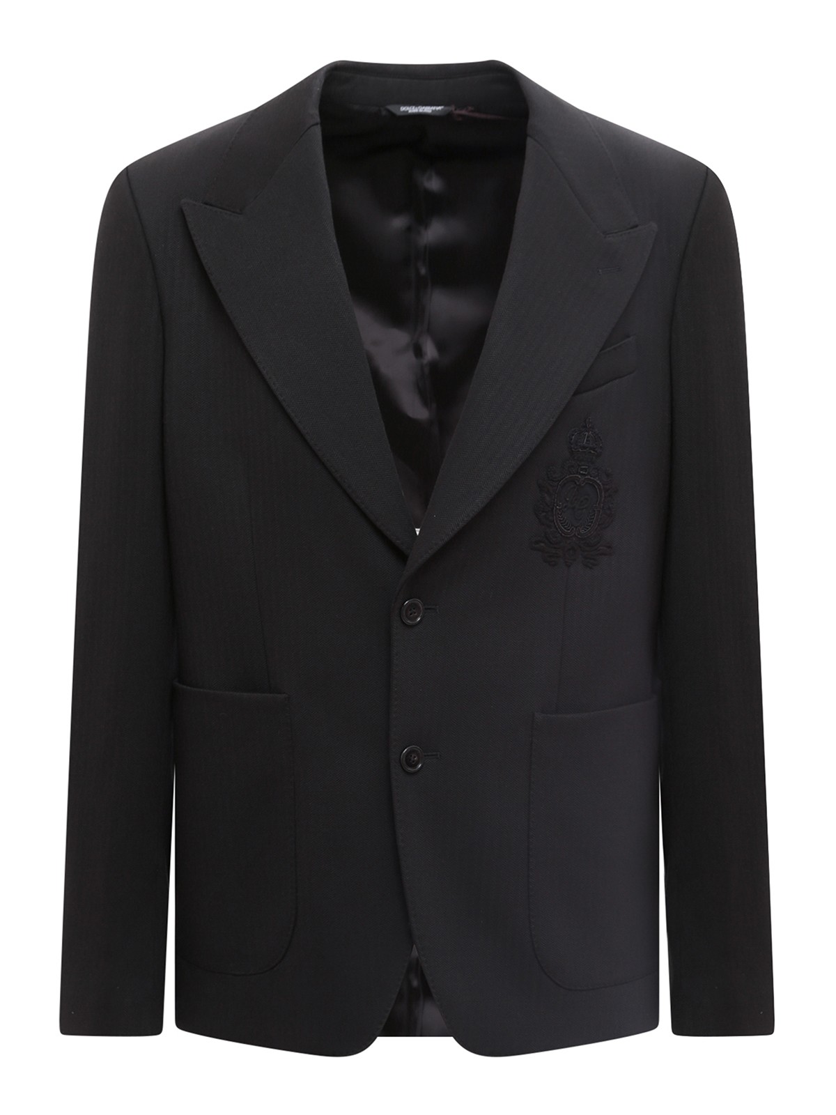 Dolce & Gabbana Viscose Blazer With Embroidered Logo Patch In Black