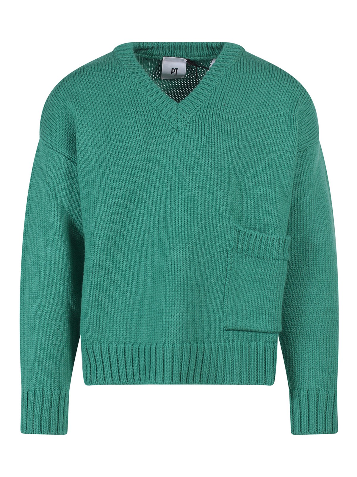 Shop Pt Torino Wool Sweater With Ribbed Profiles In Green