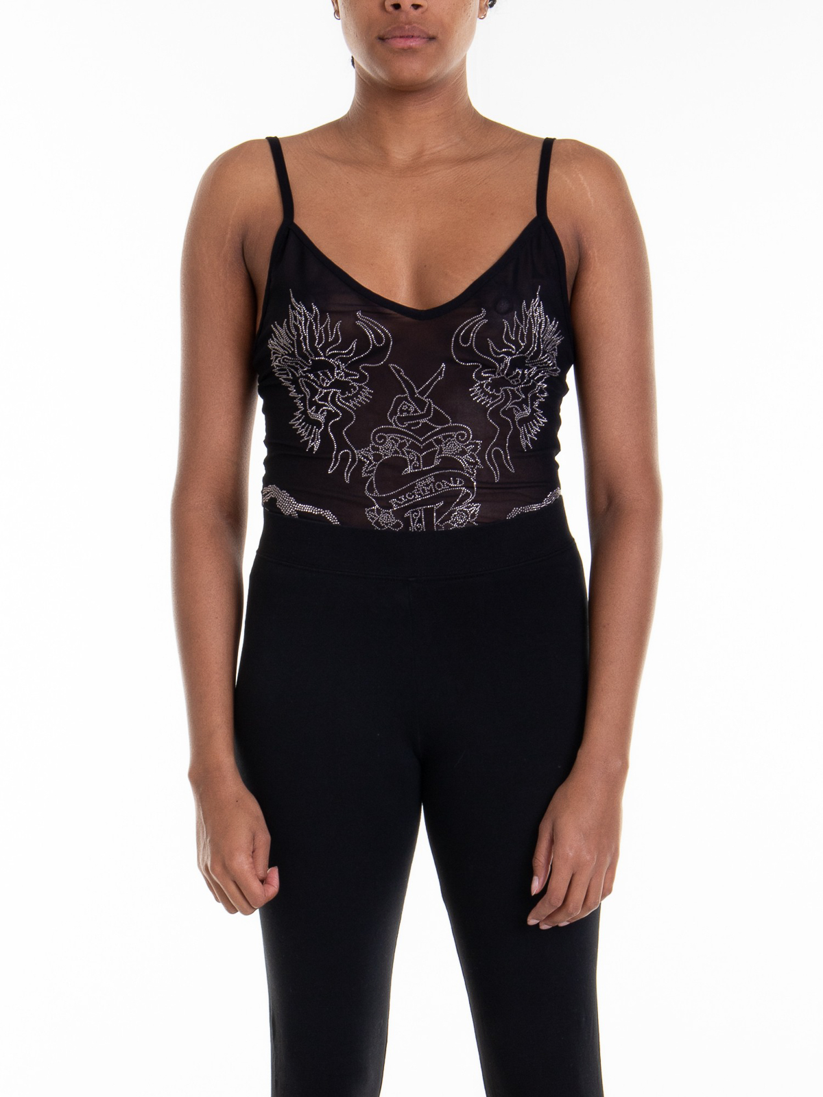 Shop John Richmond Sheer Effect Top With Crystals In Negro