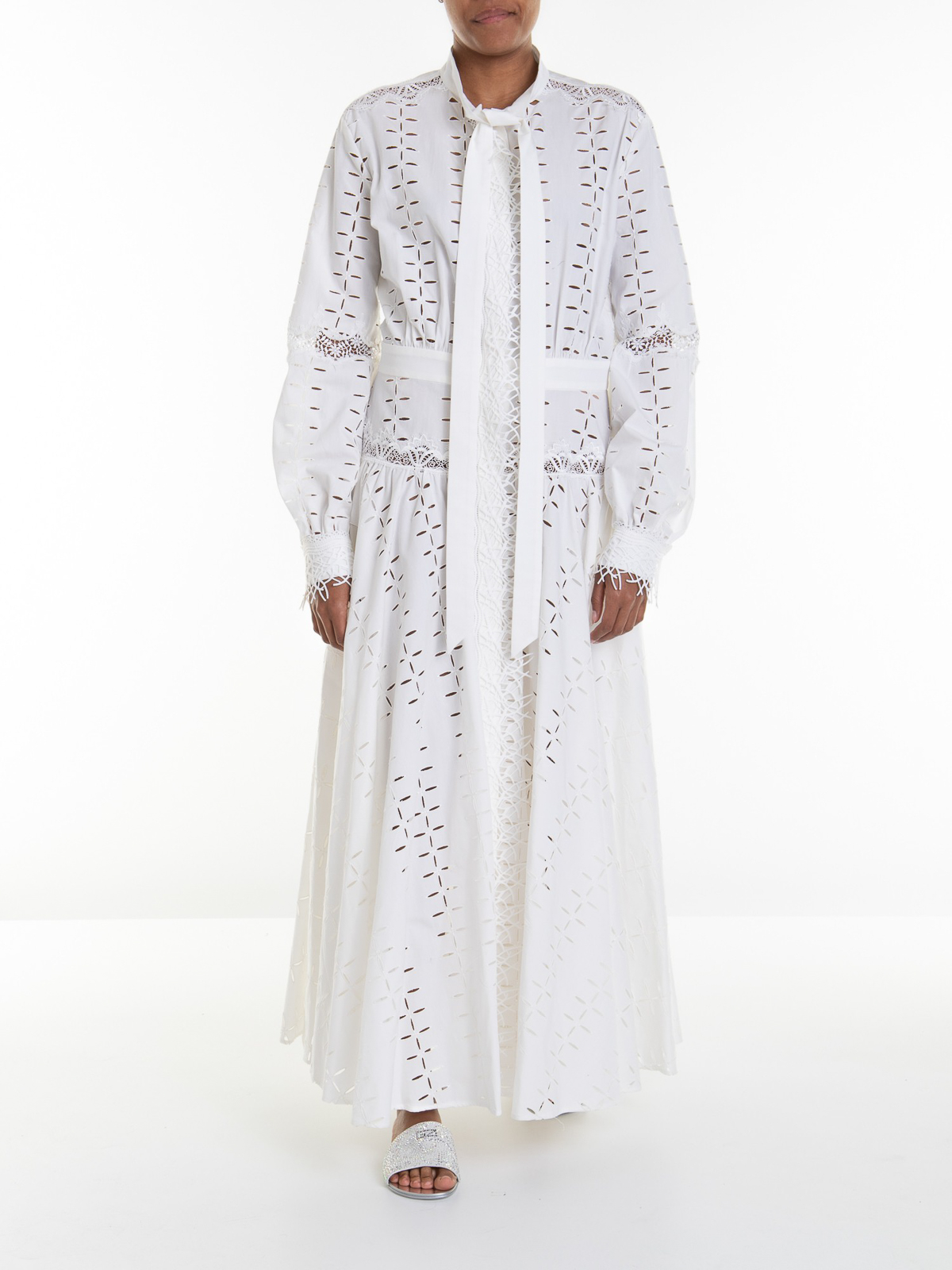 Shop Roberto Cavalli Knitted Long Dress With Lavalière In White