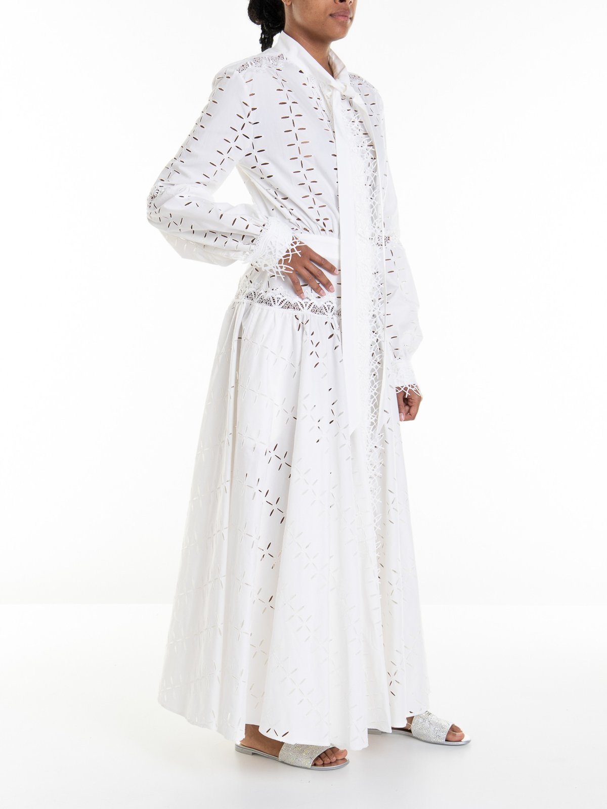 Shop Roberto Cavalli Knitted Long Dress With Lavalière In White