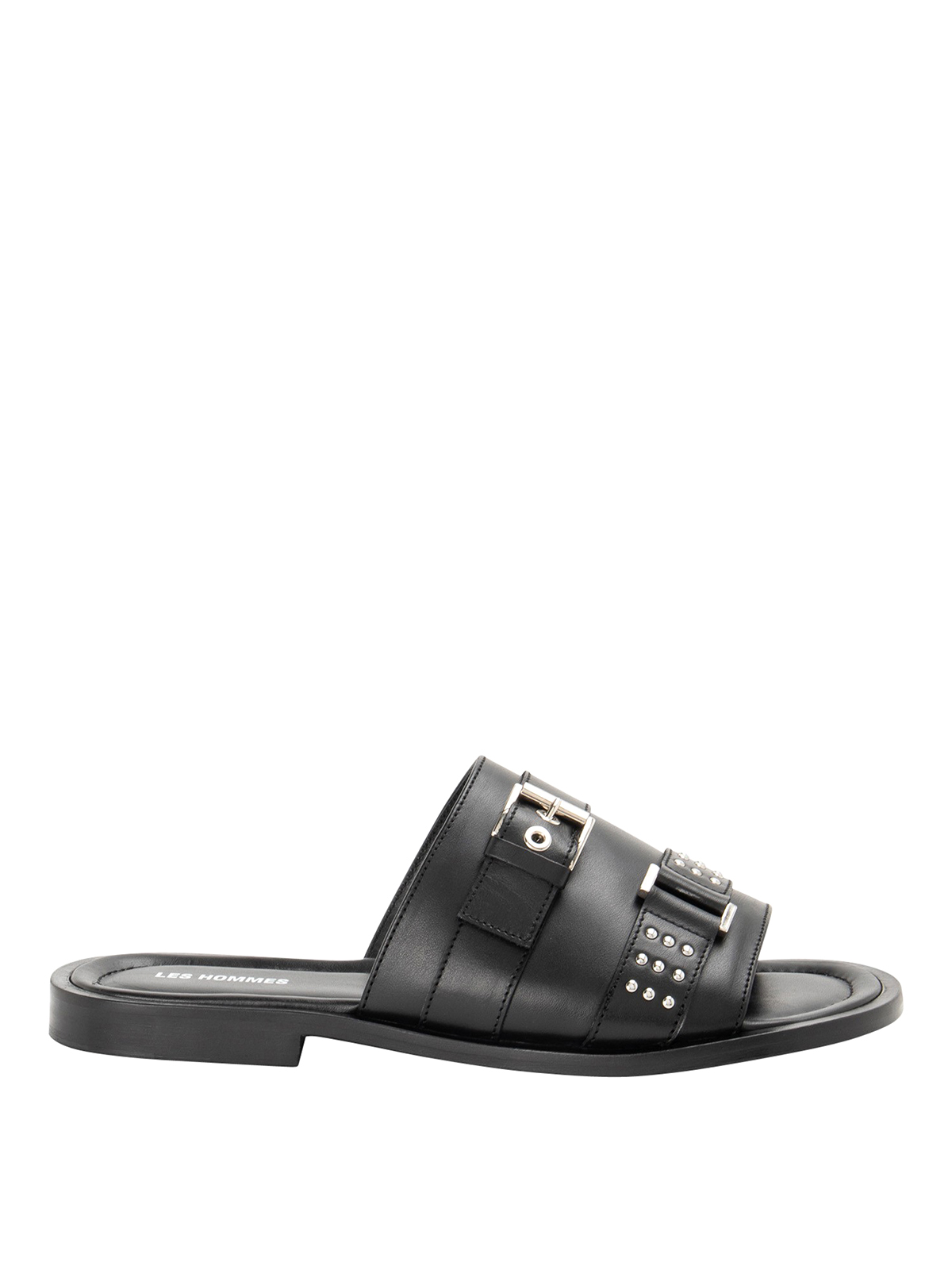Les Hommes Leather Sandals With Buckle In Black
