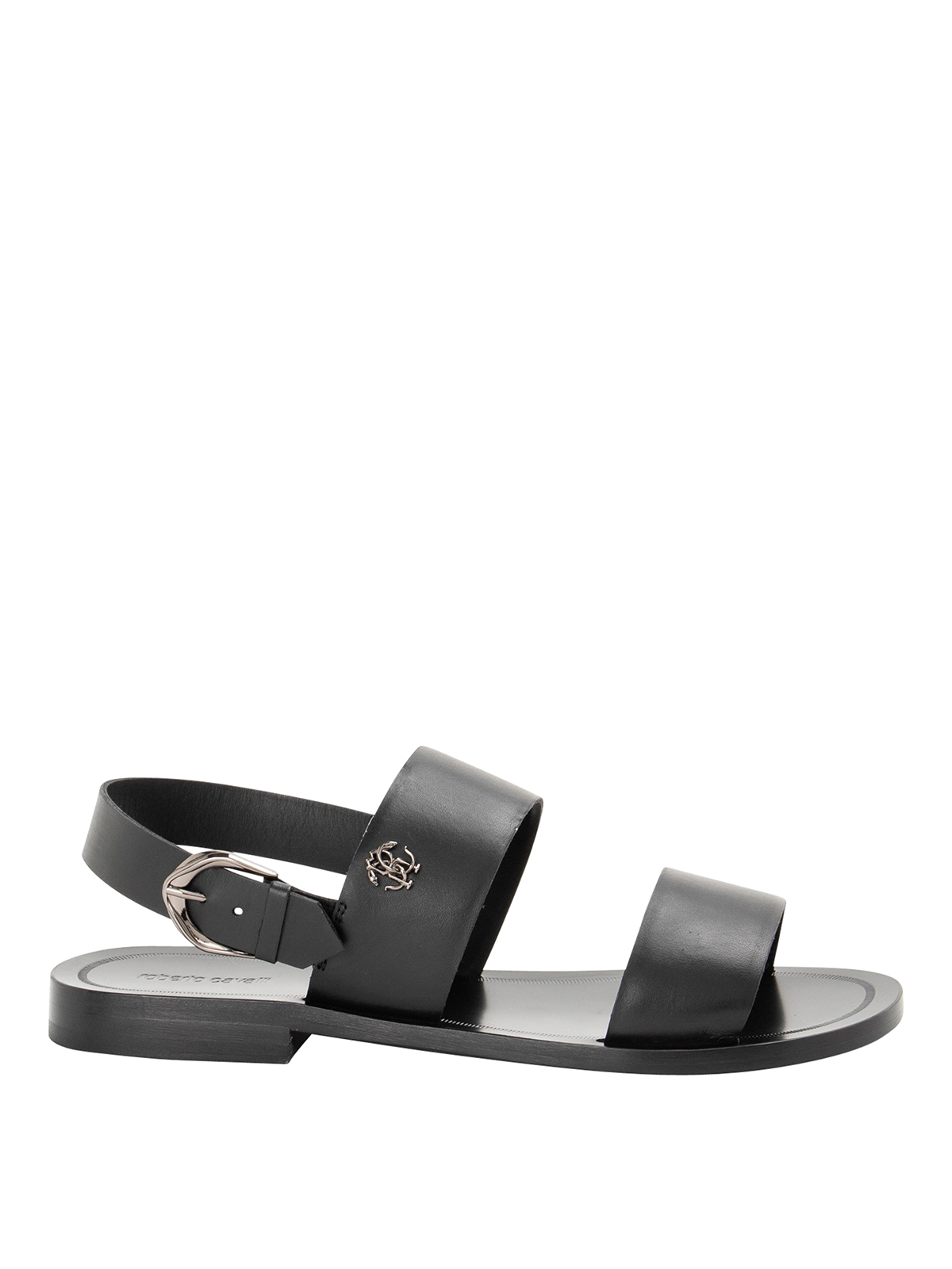 Shop Roberto Cavalli Double Band Leather Sandals In Black