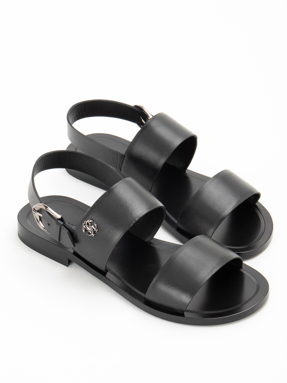 Shop Roberto Cavalli Double Band Leather Sandals In Black